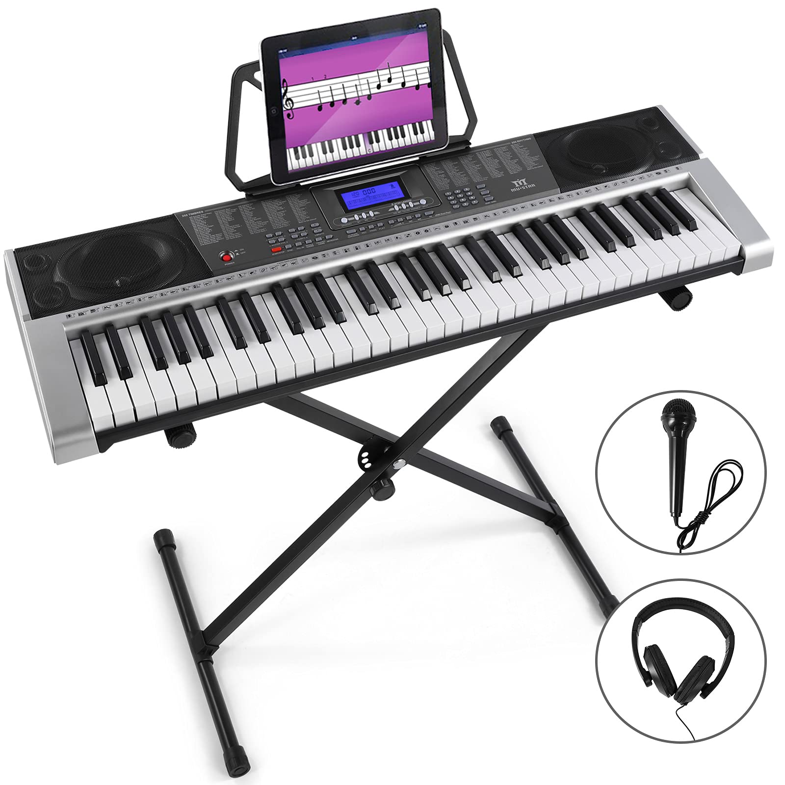 MUSTAR 61-Key Electronic Keyboard Piano with Stand, LCD Screen, Headphones & Microphone - Full Size Portable Digital Piano for Beginners & Kids - Perfect for Home Practice, Music Lessons & Birthday Gifts