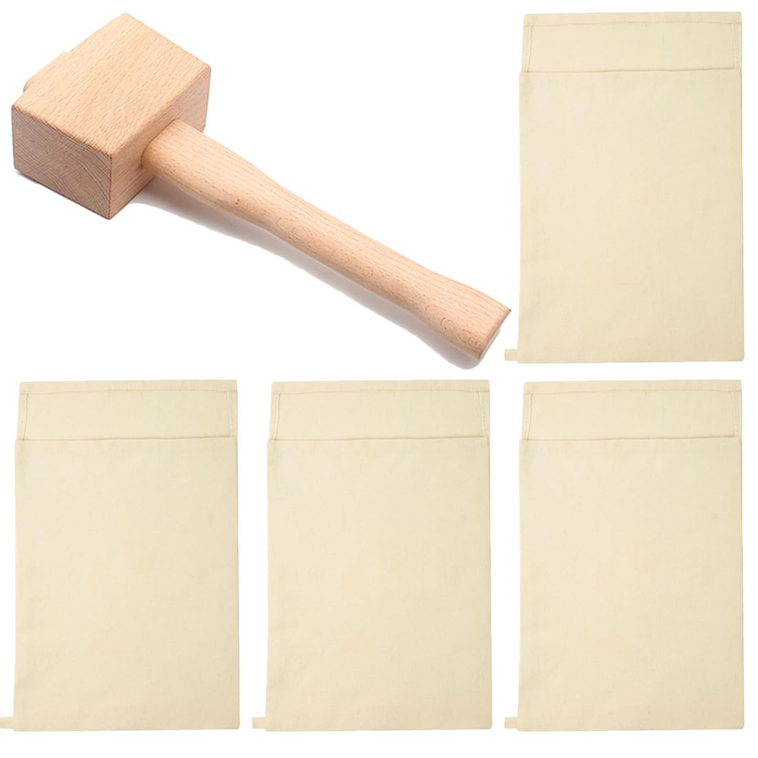 Premium Lewis Ice Crushing Bag Set - 4 Reusable Canvas Bags & Wooden Mallet for Cocktails, Bars, Home Kitchen & Parties (9.84