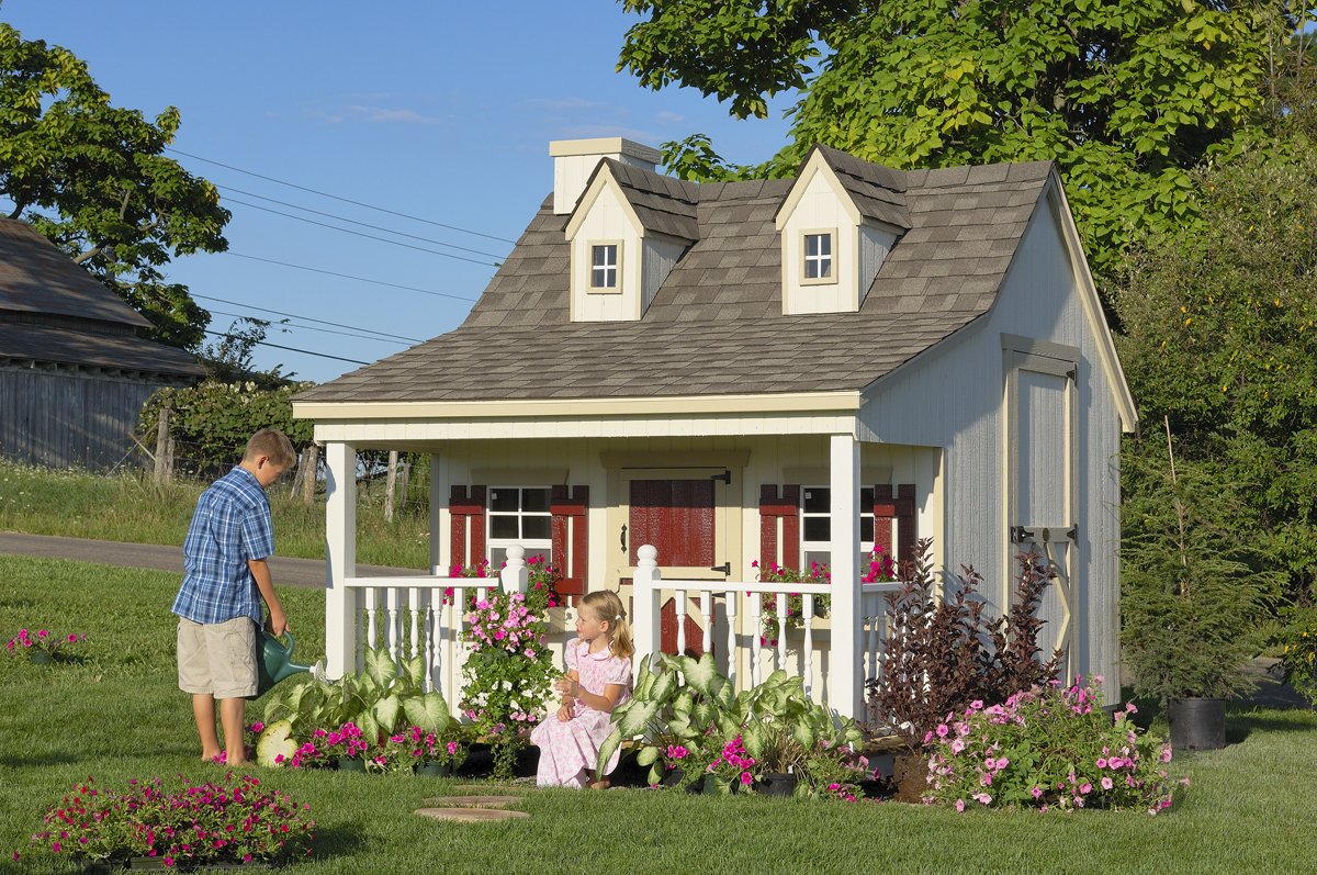 Pennfield Cottage Playhouse - Panelized Kit with Floor & Chimney by Little Cottage Co. | Outdoor Kids Playhouse for Backyard, Garden & Playroom | Durable Wooden Playhouse for Children's Imaginative Play