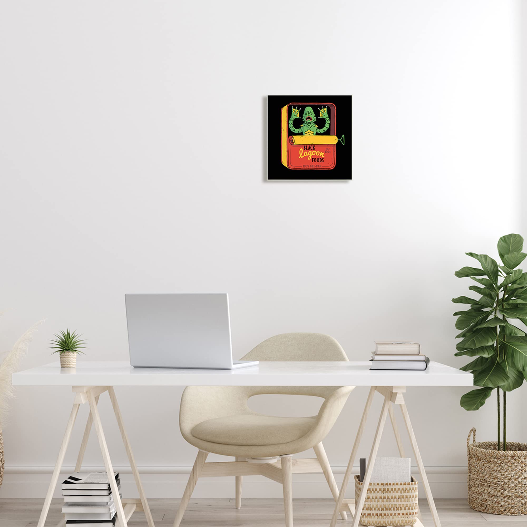 Stupell Industries Black Lagoon Creature Novelty Tuna Can Art Print - Designed by Michael Buxton - Unique Home Decor for Living Room, Office & Kitchen Wall Art