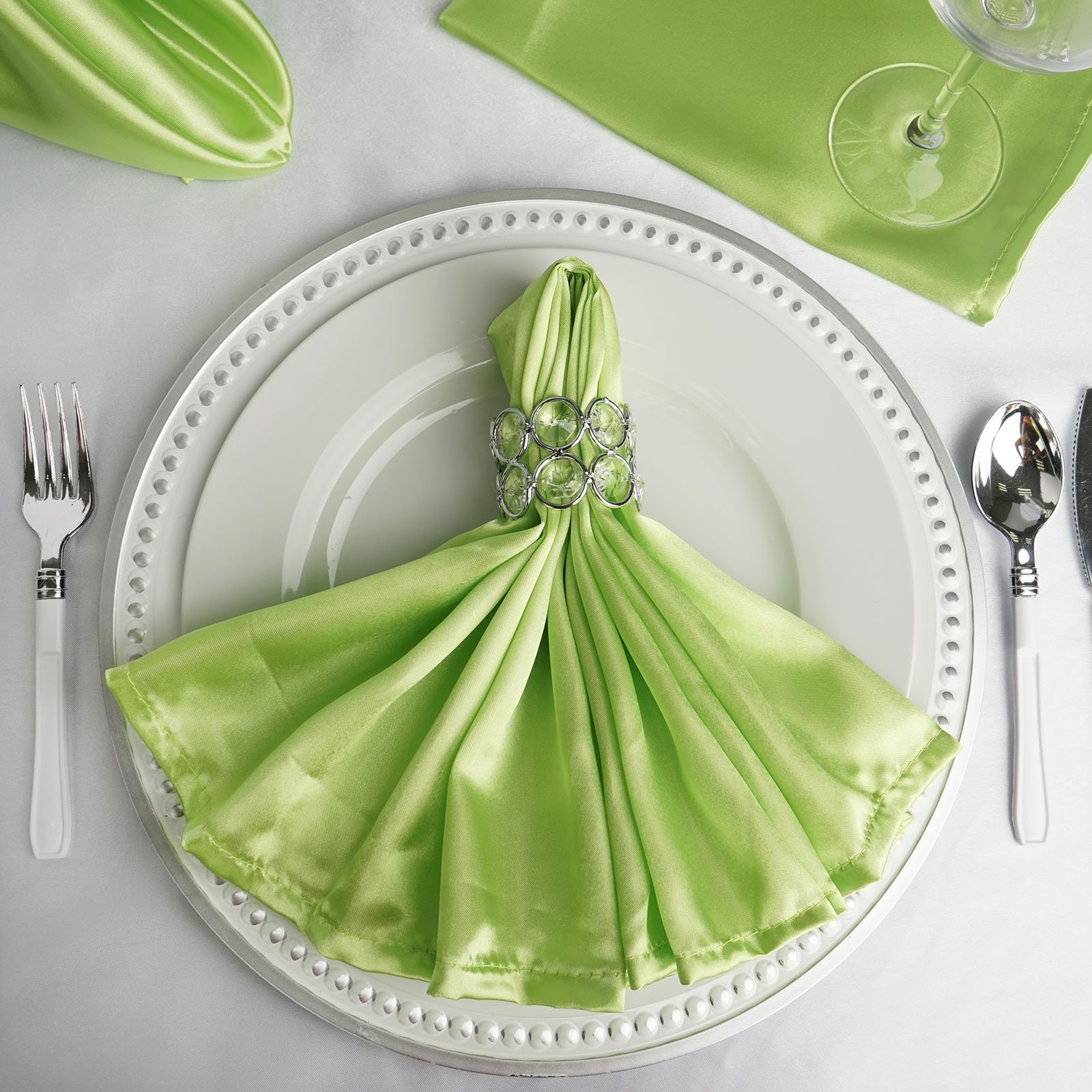 100-Pack 20-Inch Apple Green Satin Dinner Napkins for Wedding, Party, Reception - Elegant Table Linens for Events, Restaurant, Kitchen & Home Decor | Perfect for Bridal Showers, Banquets and Fine Dining