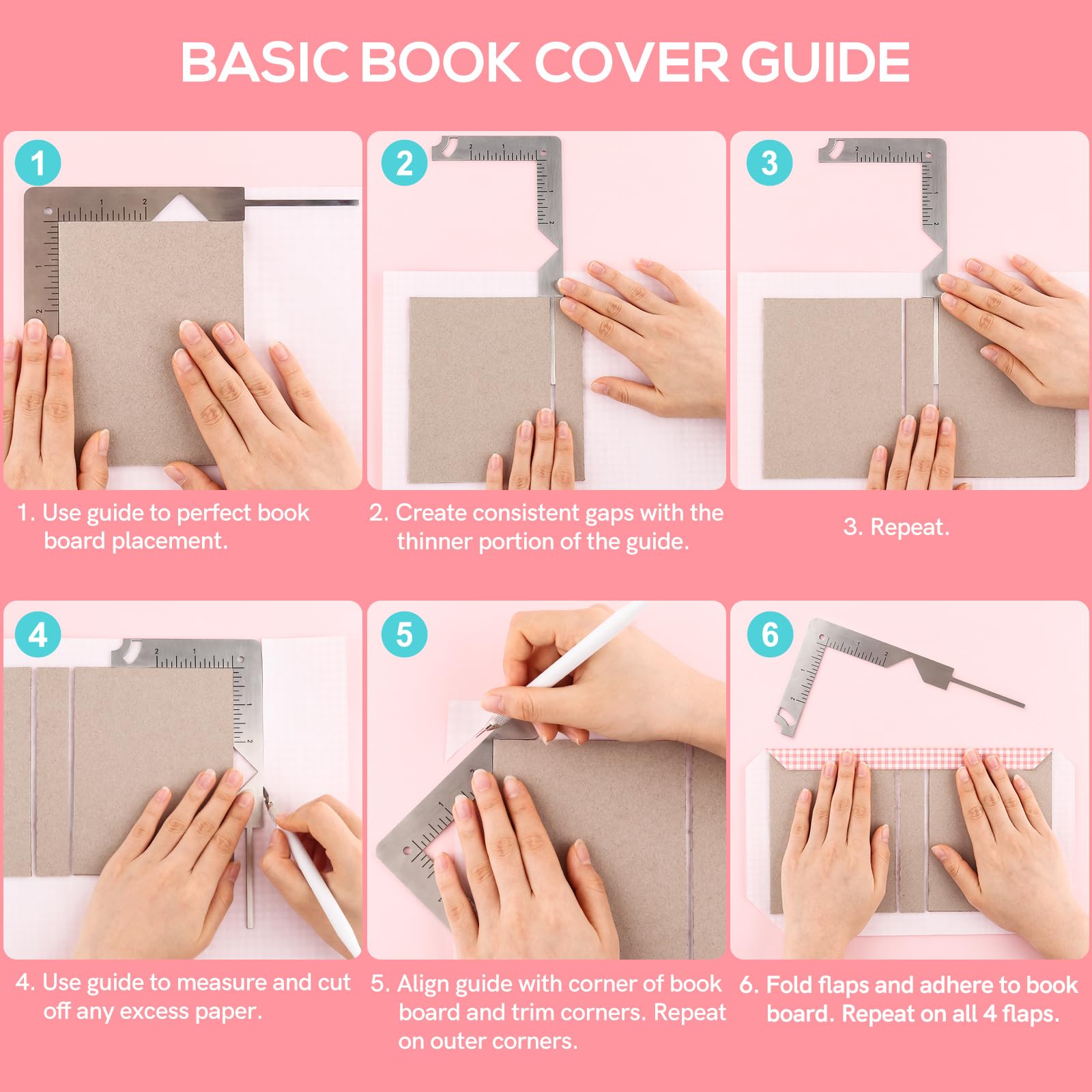 CYFUN DESIGN 5-in-1 Book Cover Maker Kit - Premium Chipboard Covers, Bookbinding Ruler & Stainless Steel Tools for DIY Hardcover Books, Journals, Photo Albums & Scrapbooking Projects