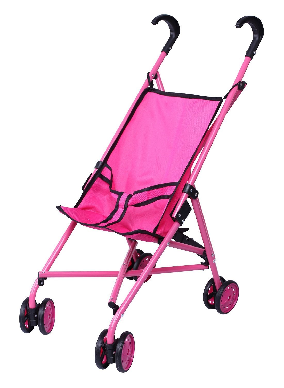 Hot Pink & Black Doll Stroller with Swivel Wheels - Lightweight Baby Stroller for Toddlers, Perfect for Indoor Play, Outdoor Walks & Role-Playing Games