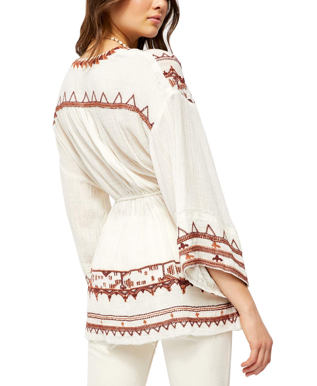 Free People Saffron Embroidered Bohemian Tunic Top - Medium (M) | Flowy Women's Blouse for Casual Wear, Beach Cover-Up & Festival Outfits