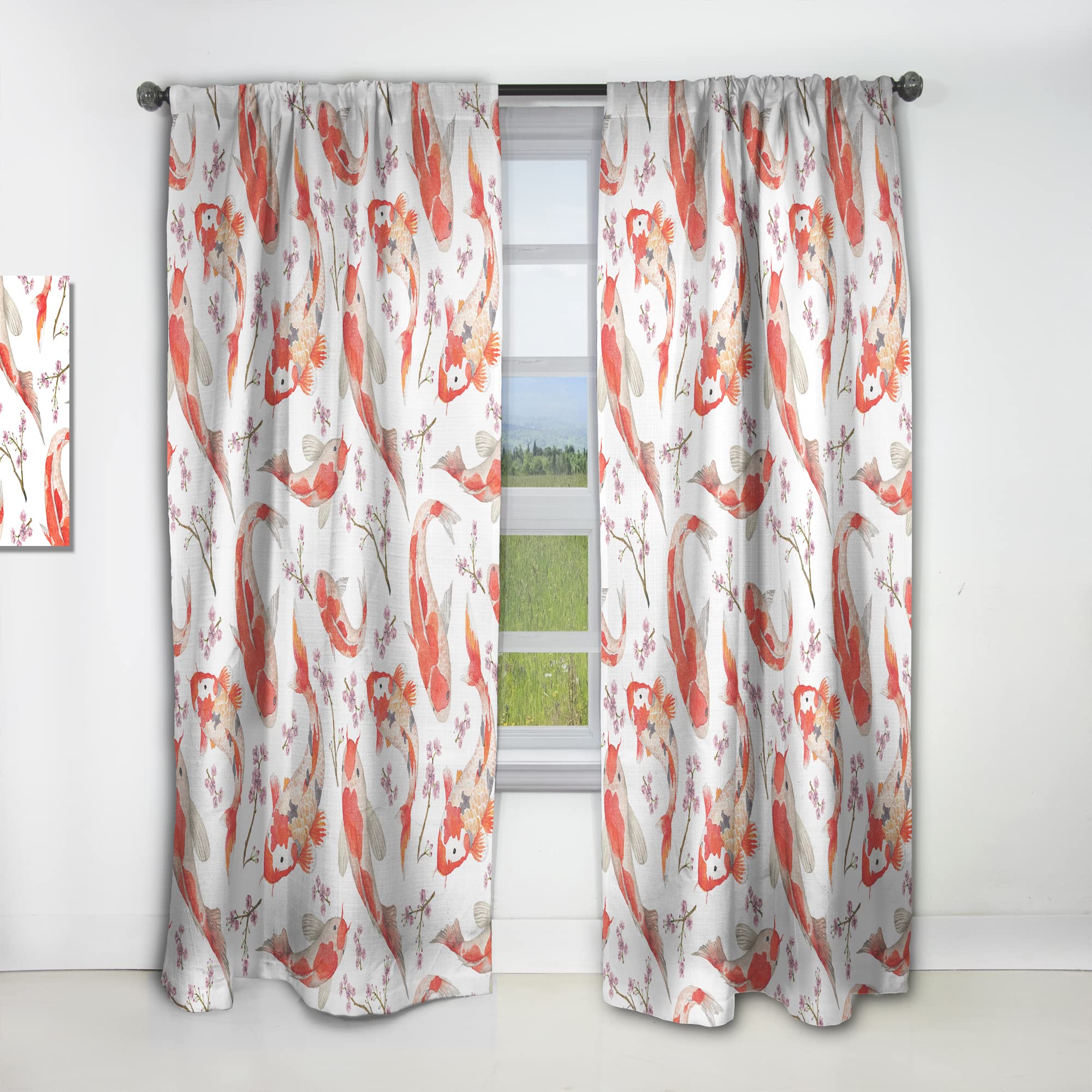 DesignQ Chinese Style Rainbow Koi Fish Curtains - Thermal Insulated Window Drapes for Bedroom & Living Room (52x108 Inch, Single Panel) - Perfect for Asian Decor, Zen Home Decor & Feng Shui Interiors