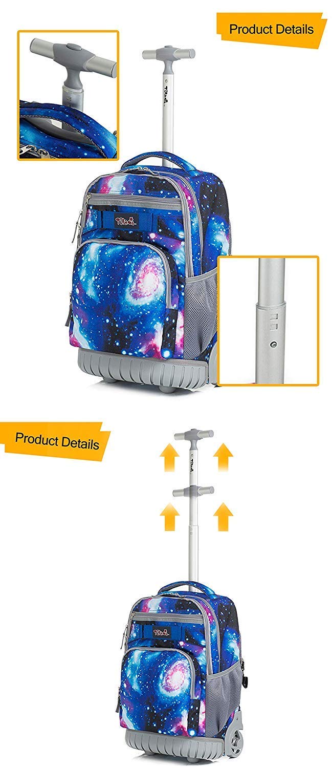 Tilami 19 Inch Rolling Backpack with Wheels - Waterproof Wheeled Laptop Backpack for School & Travel, Includes Lunch Bag - Perfect for Students, Business Professionals & Commuters (Galaxy Print)