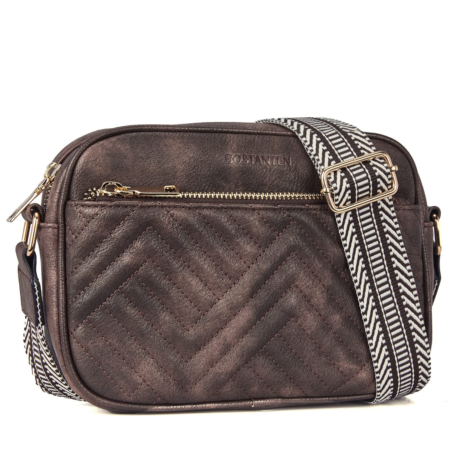 BOSTANTEN Vegan Leather Quilted Crossbody Bag for Women - Small Shoulder Purse with Wide Adjustable Strap - Perfect for Work, Travel & Everyday Use