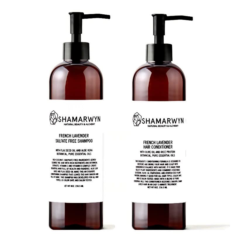 Organic French Lavender Shampoo & Conditioner Set - Sulfate Free, Natural Essential Oils, Color Safe Hair Care (8oz Each) - Perfect for Dry, Damaged Hair & Scalp Soothing