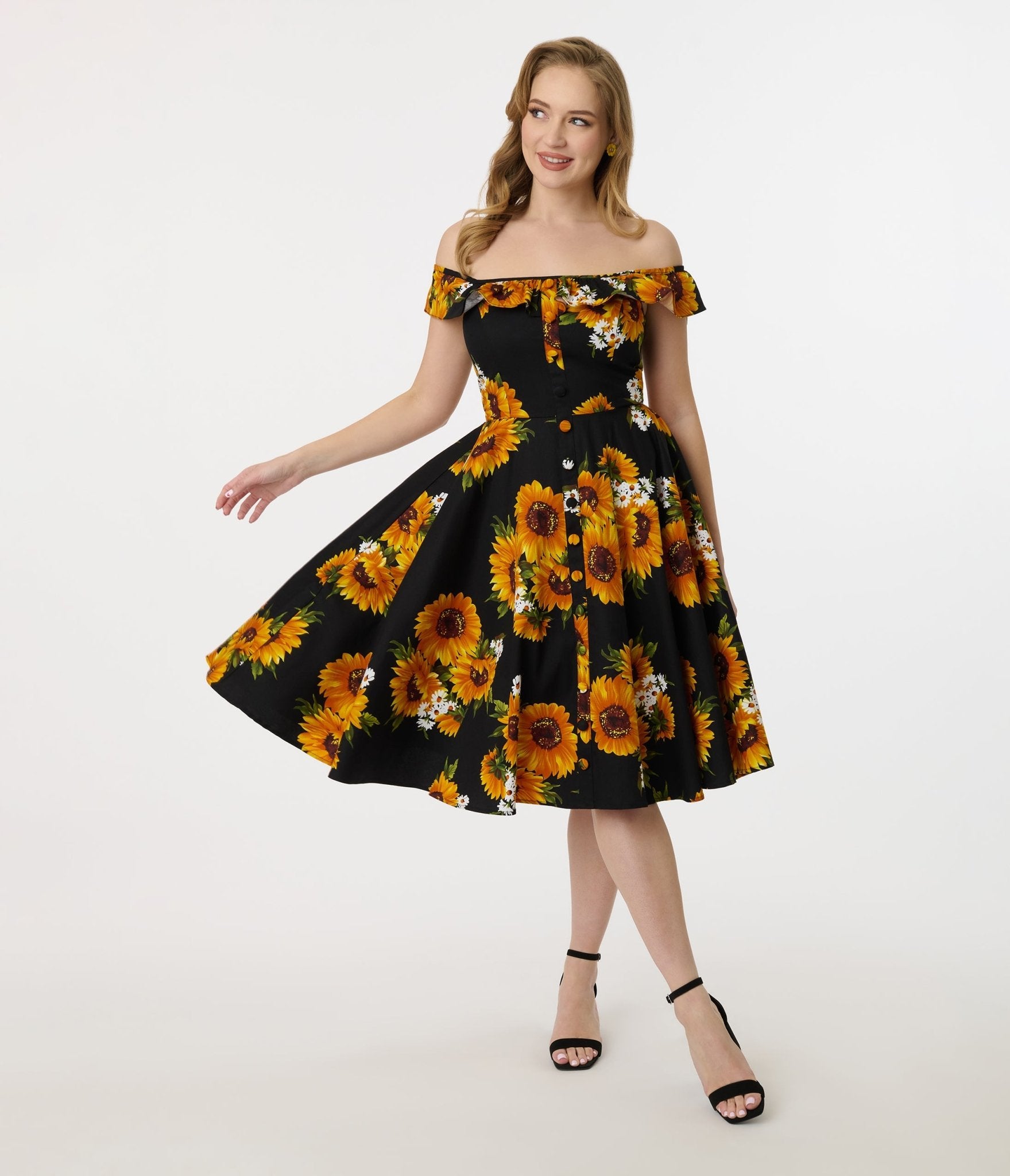 Magnolia Place Sunflower Print Barbara Swing Dress - Flowy Summer Dress for Women, Casual Boho Maxi Dress with Pockets | Perfect for Beach, Vacation, and Outdoor Events