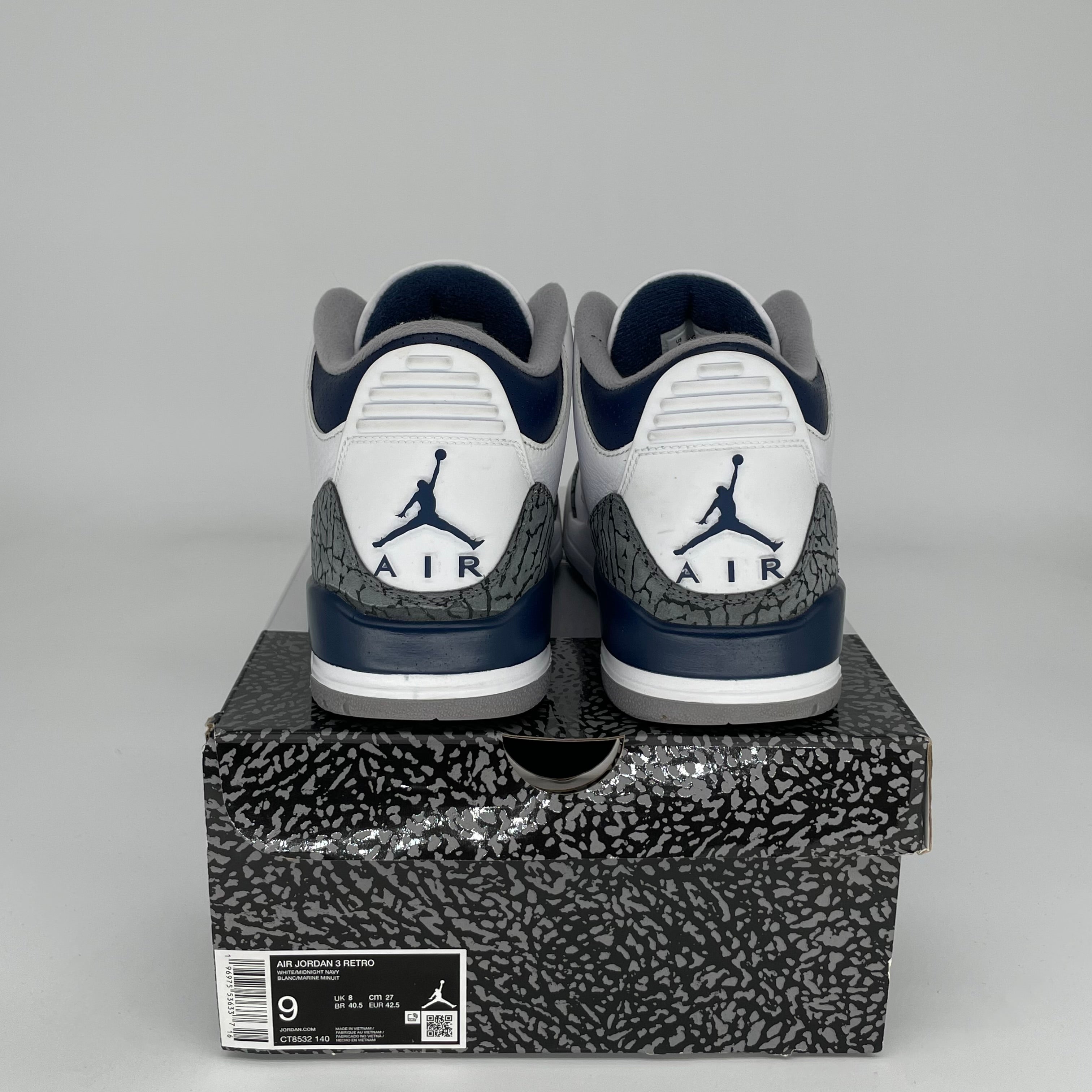 AIR JORDAN 3 Retro Midnight Navy Men's Basketball Shoes Size 9 - CT8532-140 | Authentic Sneakers for Streetwear, Gym & Casual Outfits