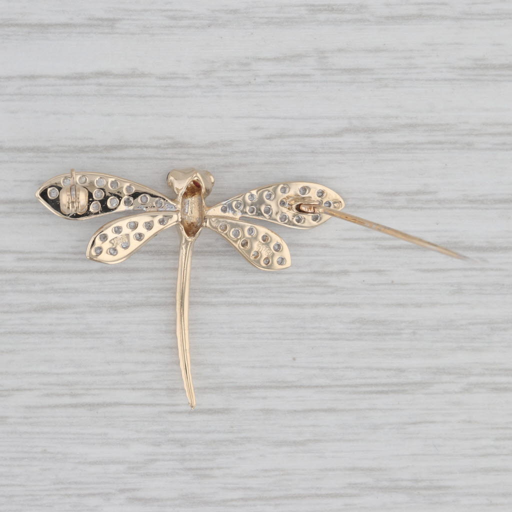 0.23ctw Diamond & Ruby Dragonfly Brooch Pin - 14K Yellow & White Gold Jewelry for Women - Perfect for Weddings, Parties & Gift Giving