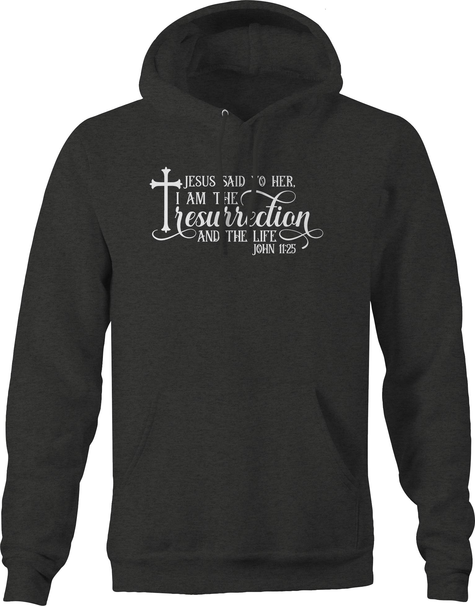 Religious Hoodie for Men - 'I am the Resurrection' John Bible Verse - Dark Grey - Perfect for Church, Worship & Christian Events