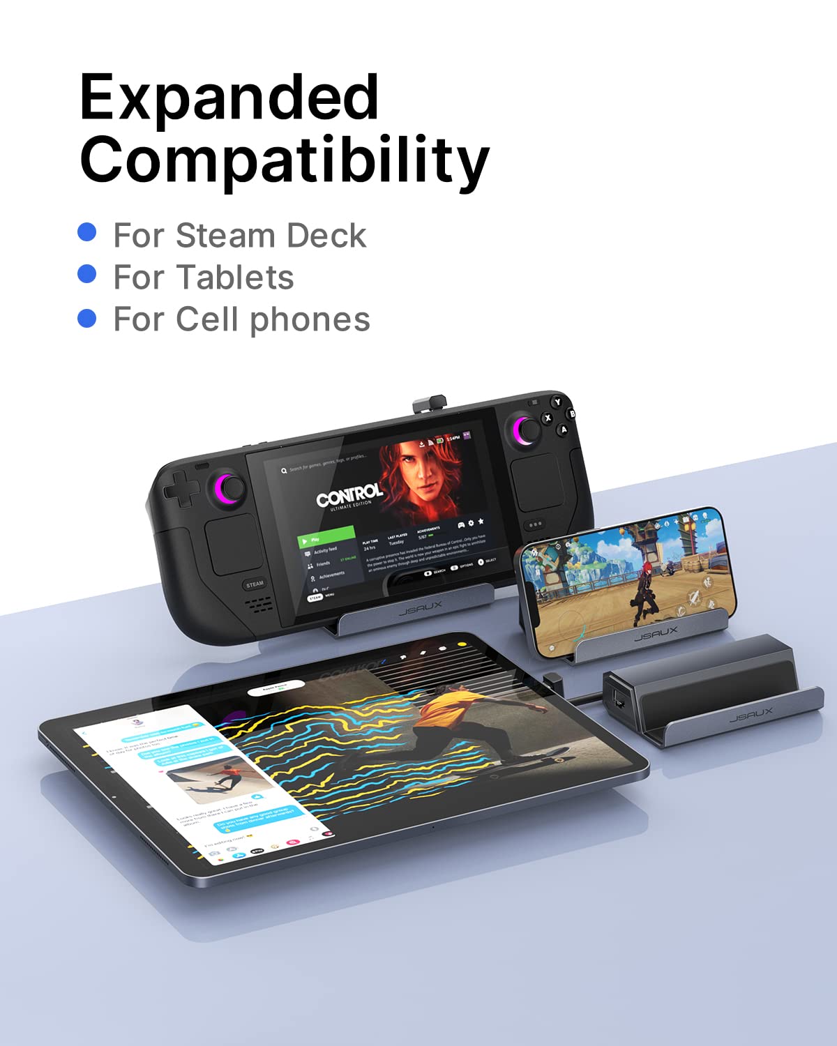 JSAUX 5-in-1 Docking Station for Steam Deck/ROG Ally/Legion Go - HDMI 2.0 4K@60Hz, 100Mbps Ethernet, 2x USB-A 2.0 & USB-C Ports - Perfect for Gaming, Streaming & Office Work