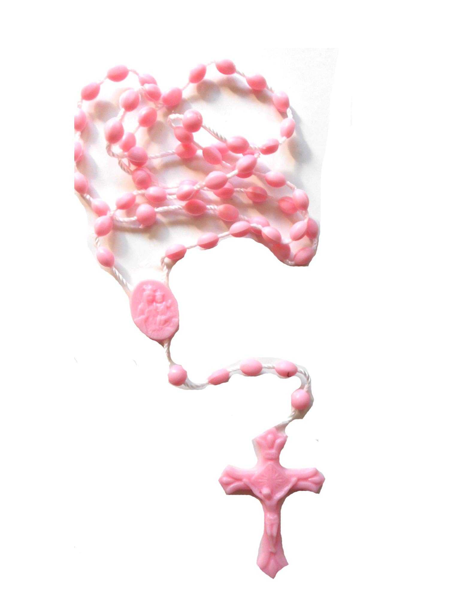 100-Piece Pink Plastic Rosary Beads Set - Bulk Religious Prayer Beads for Church, Home Worship & Catholic Devotions