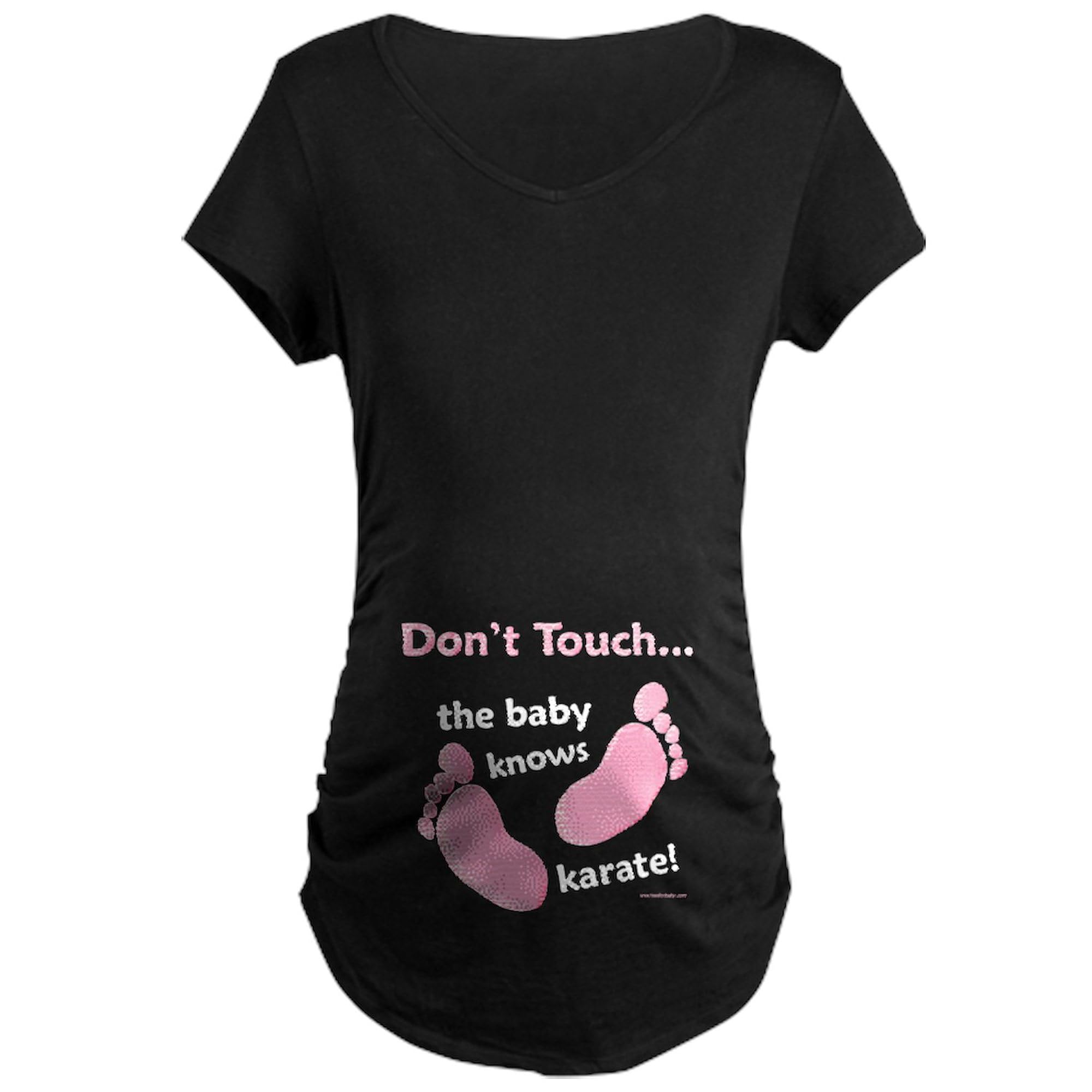 Funny Maternity T-Shirt for Women - 'Don't Touch Baby Knows Karate' Graphic Tee with Ruched Sides | Comfortable Pregnancy Shirt for Expecting Moms, Baby Showers & Funny Pregnancy Announcements