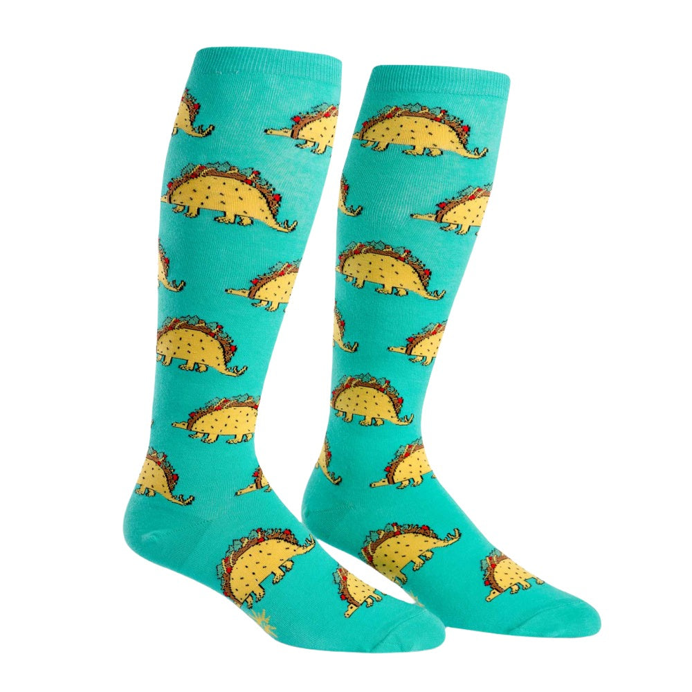 Tacosaurus Knee High Stretch Socks for Women - Fun & Comfortable Novelty Socks - Perfect for Cosplay, Costume Parties & Everyday Wear