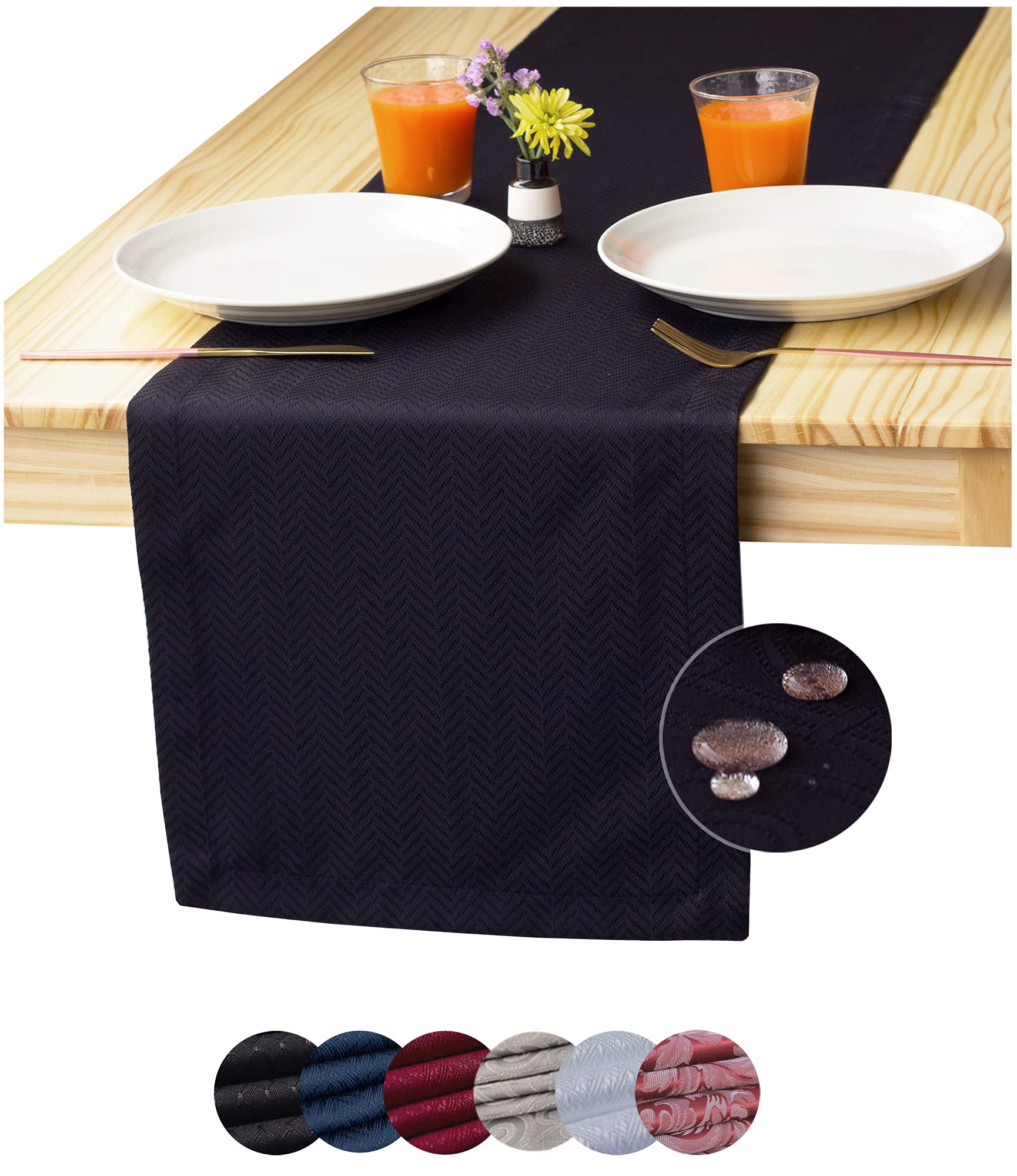 144-Inch Black Table Runner - Wrinkle-Free Waterproof Long Tablecloth for Outdoor Dining, Coffee Tables & Dressers | Perfect for Dinner Parties, Weddings, Easter & Mother's Day Decor | Elegant Home & Event Decoration