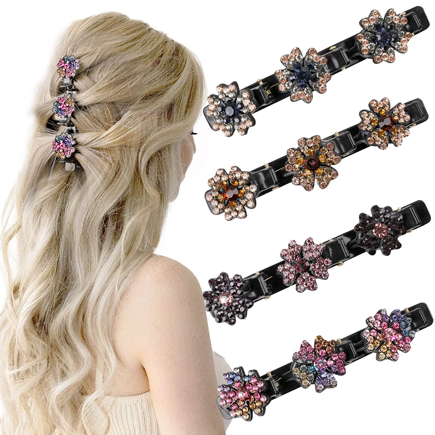 FAVELA Braided Hair Clips for Women & Girls - 4 Pack Pearl Hair Accessories with Butterfly Braid Duckbill Clips & 3 Small Clips - Perfect for School, Parties, Weddings & Everyday Styling