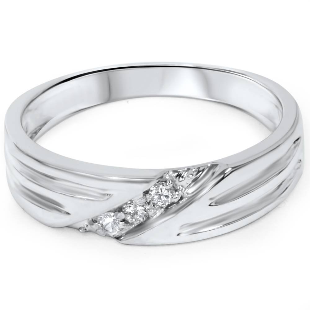 14K White Gold Men's Wedding Band with Real Diamonds - Elegant & Durable Ring for Engagement, Anniversary & Special Occasions
