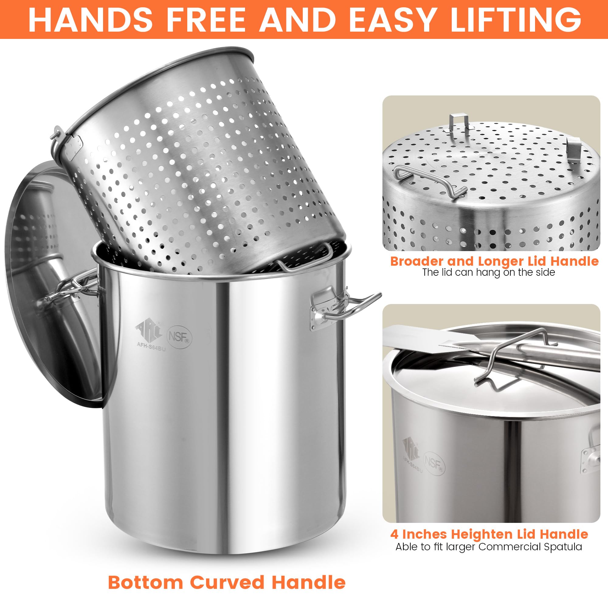 ARC 84QT Stainless Steel Seafood Boil Pot with 200,000BTU Propane Fryer - Large Crawfish & Shrimp Boiler for Outdoor Cooking, Steaming, and Backyard Parties - No Assembly Required
