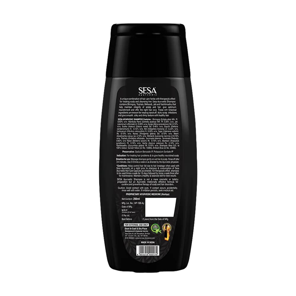 **Sesa Ayurvedic Herbal Shampoo for Hair Fall Control & Anti-Dandruff - Infused with 15 Natural Herbs for Smooth, Shiny Hair - Men & Women (200ml) | Ideal for Daily Use & Scalp Care**