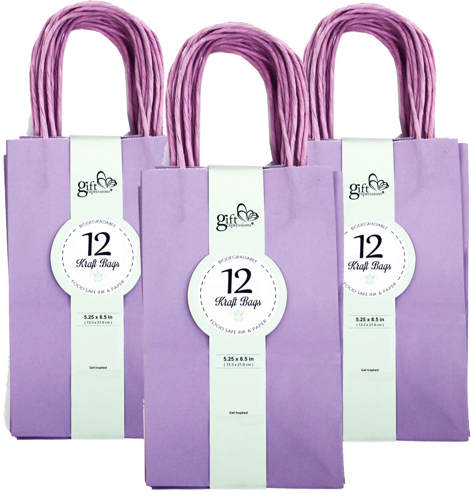 Eco-Friendly Lavender Kraft Paper Gift Bags - 36 Count, 5.25” x 8.5” x 3.5