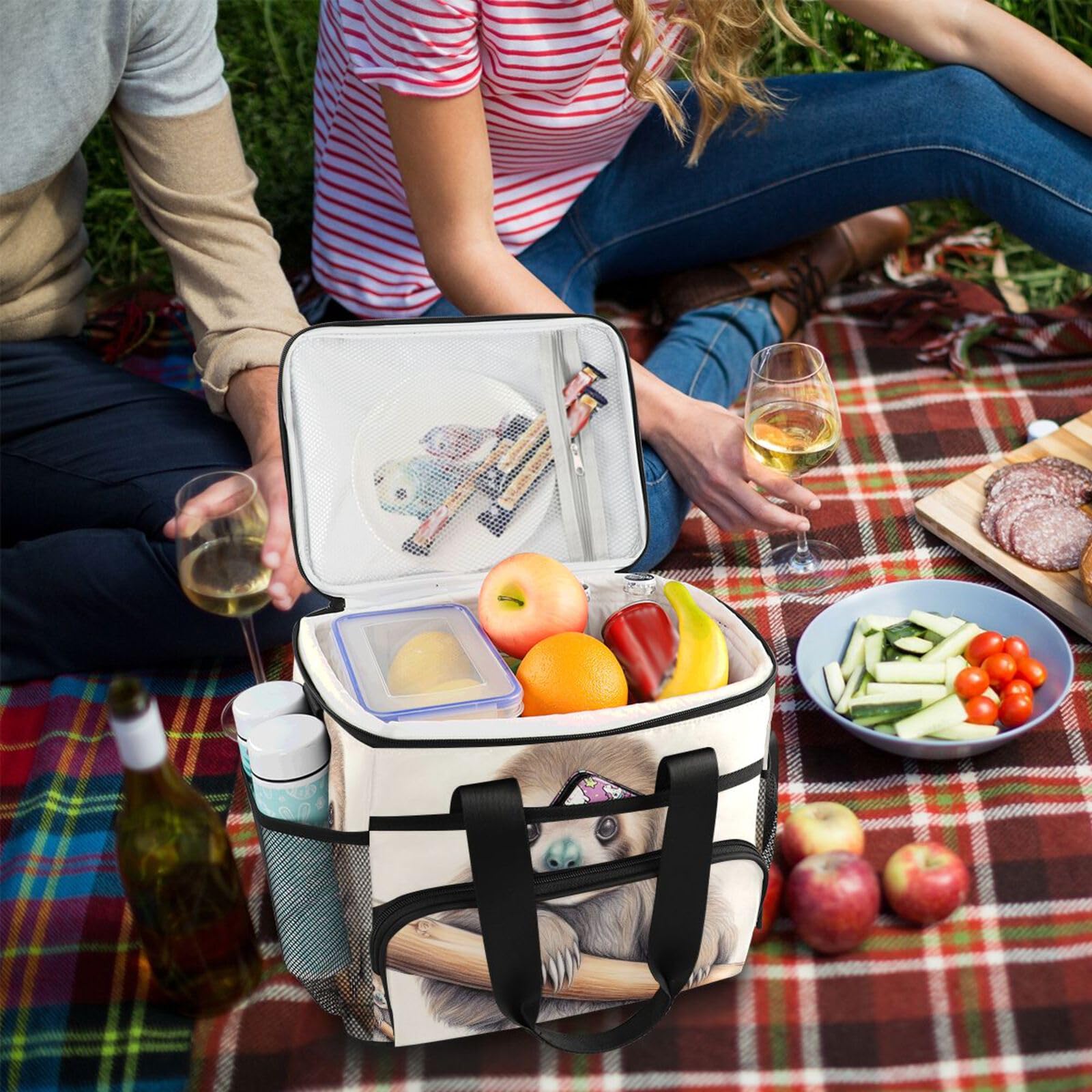 Sloth Insulated Cooler Lunch Bag - Reusable, Leakproof Lunch Box for School, Work, Picnic, Beach, with Detachable Shoulder Strap - Perfect for Outdoor Adventures and Daily Commutes