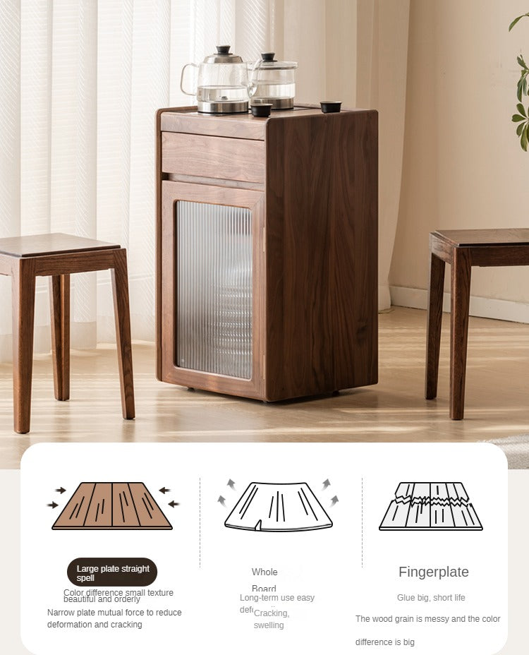 Solid Oak & Black Walnut Tea Cabinet with Kettle Holder - Rustic Wood Side Table for Living Room, Kitchen, or Office Storage