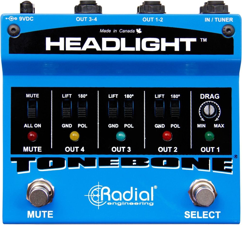 4-Way Radial Headlight Guitar Amp Selector Switch Box - Perfect for Multi-Amp Setup & Live Performances