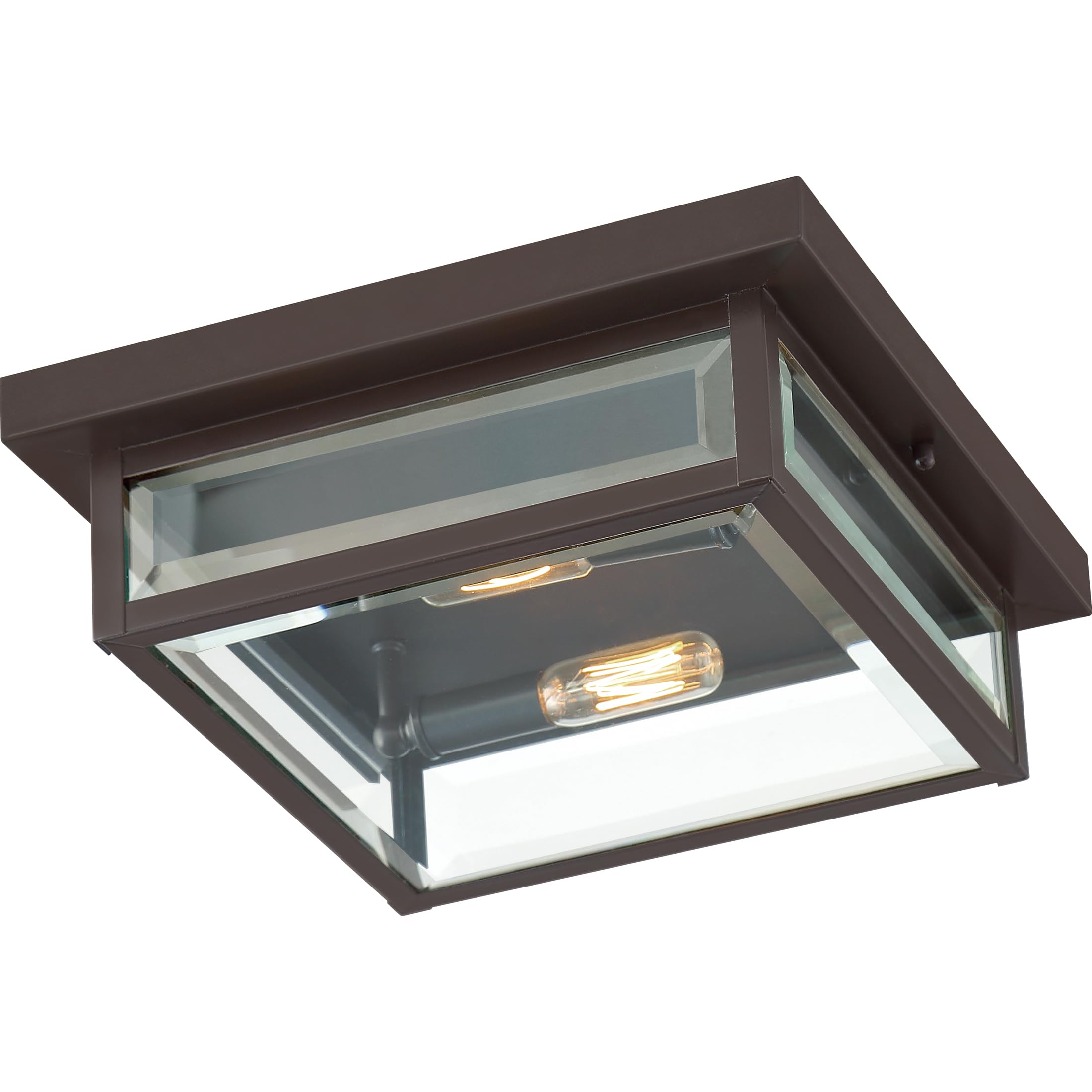 Quoizel Westover 12 Inch 2-Light Outdoor Flush Mount Ceiling Light - Western Bronze Industrial Lantern with Beveled Glass - Farmhouse, Porch, Patio, Hallway & Yard Lighting Fixture - Perfect for Outdoor Entertaining & Home Decor