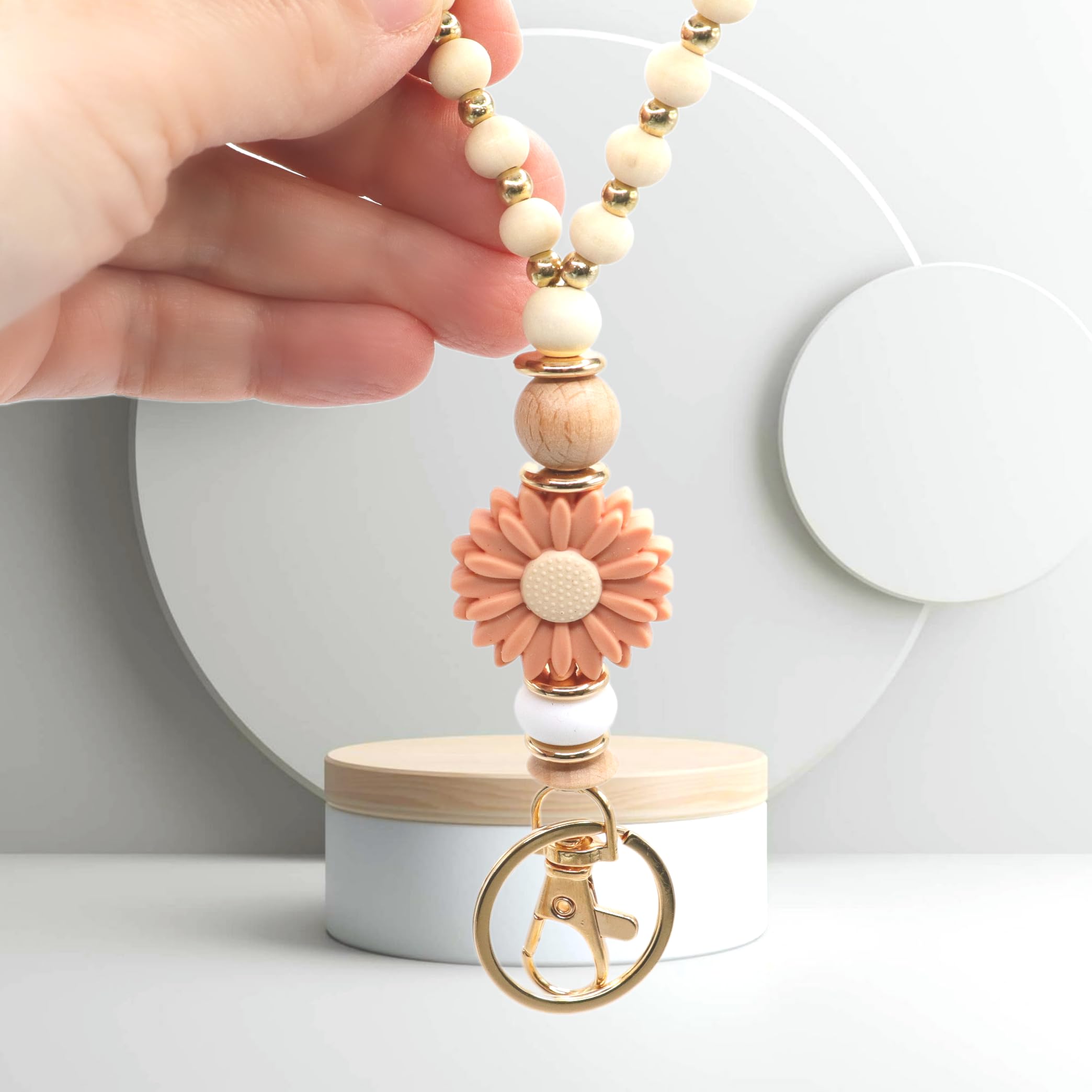 Floral Wooden Beaded Lanyard for Teachers & Nurses - ID Badge Holder