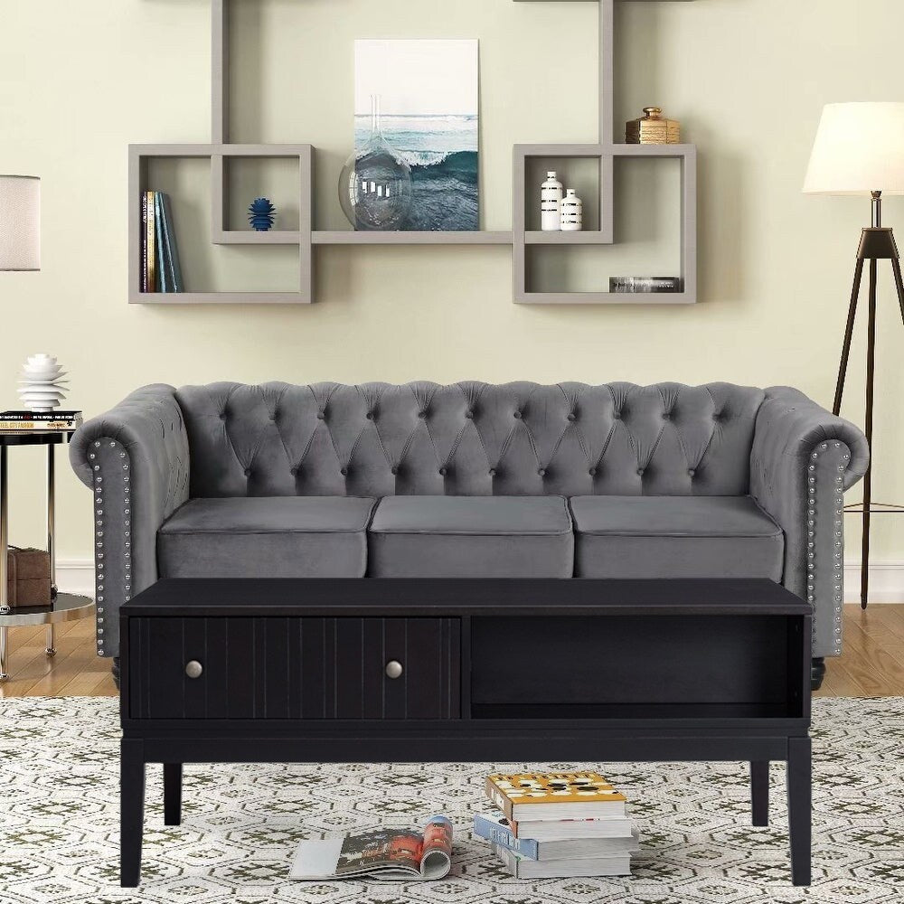46 Inch Black Large Rectangle MDF Coffee Table with 2 Drawers - Modern Living Room Furniture for Small Spaces, Home Decor Centerpiece
