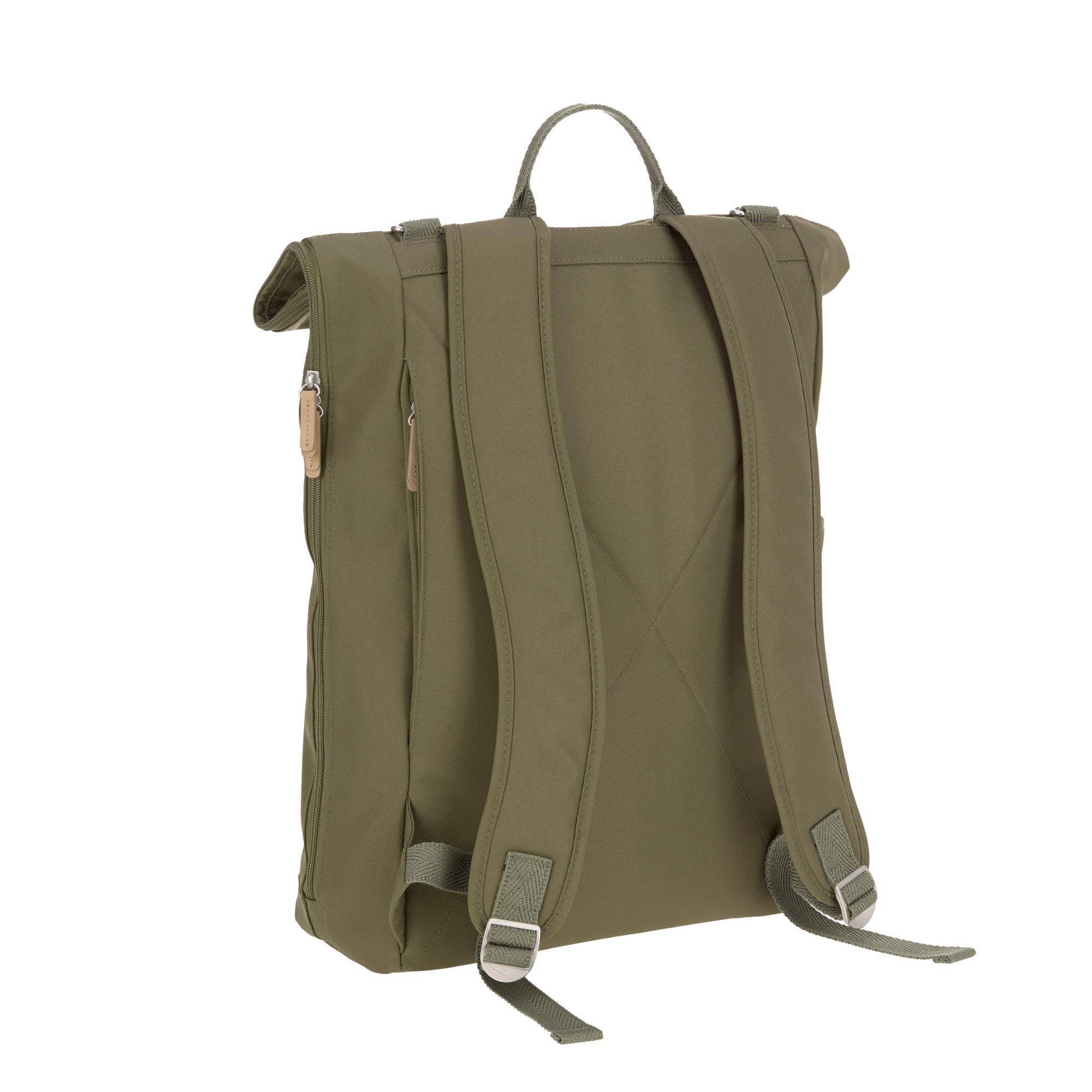 Lässig Green Label Olive Rolltop Backpack Diaper Bag - Large Waterproof Baby Bag for Travel, Daycare & Parenting Essentials | Stylish & Spacious Diaper Backpack for Moms & Dads