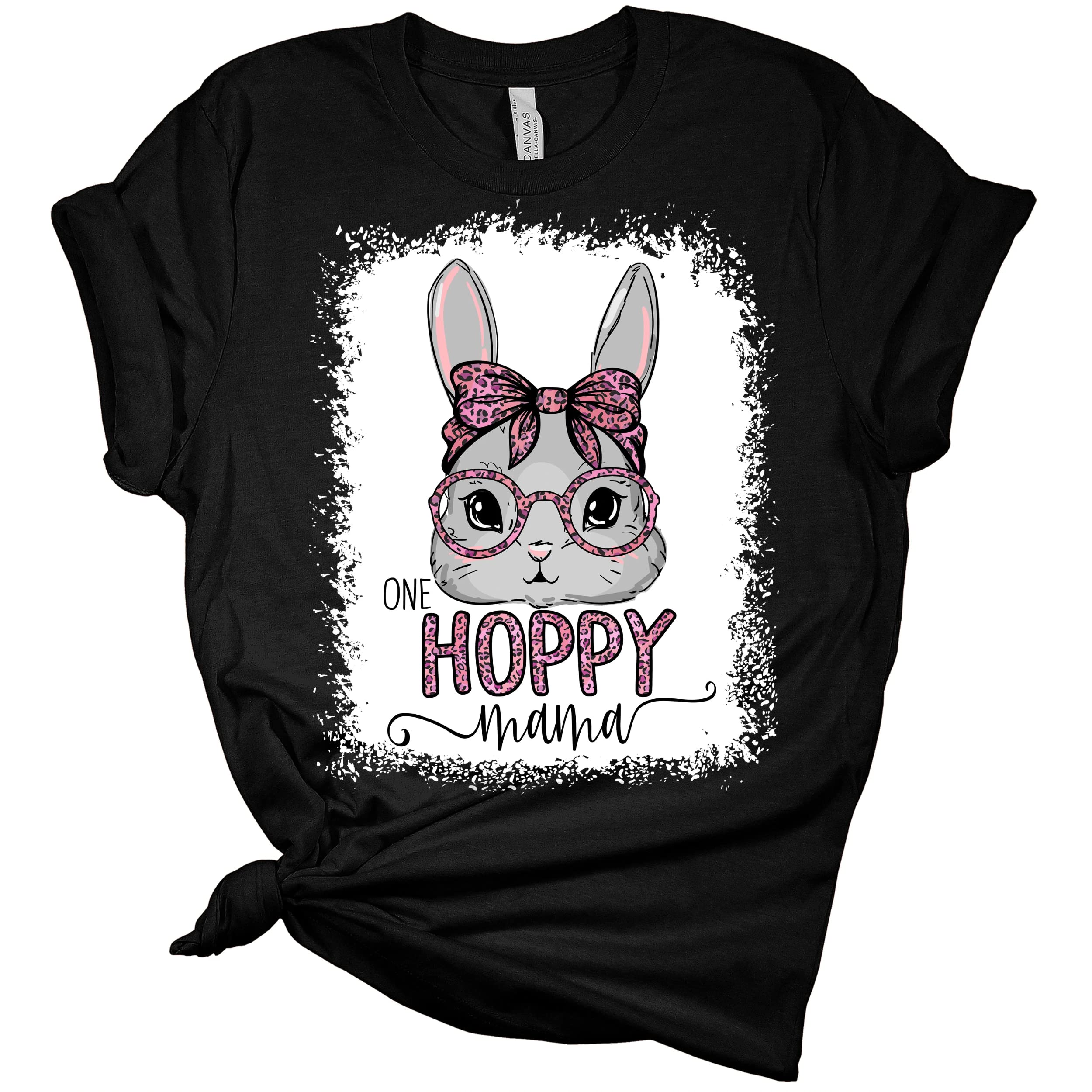 One Hoppy Mama Easter Bunny Women's Bella Easter T-Shirt - Cute Spring Graphic Tee for Easter Celebrations, Family Gatherings & Holiday Festivities