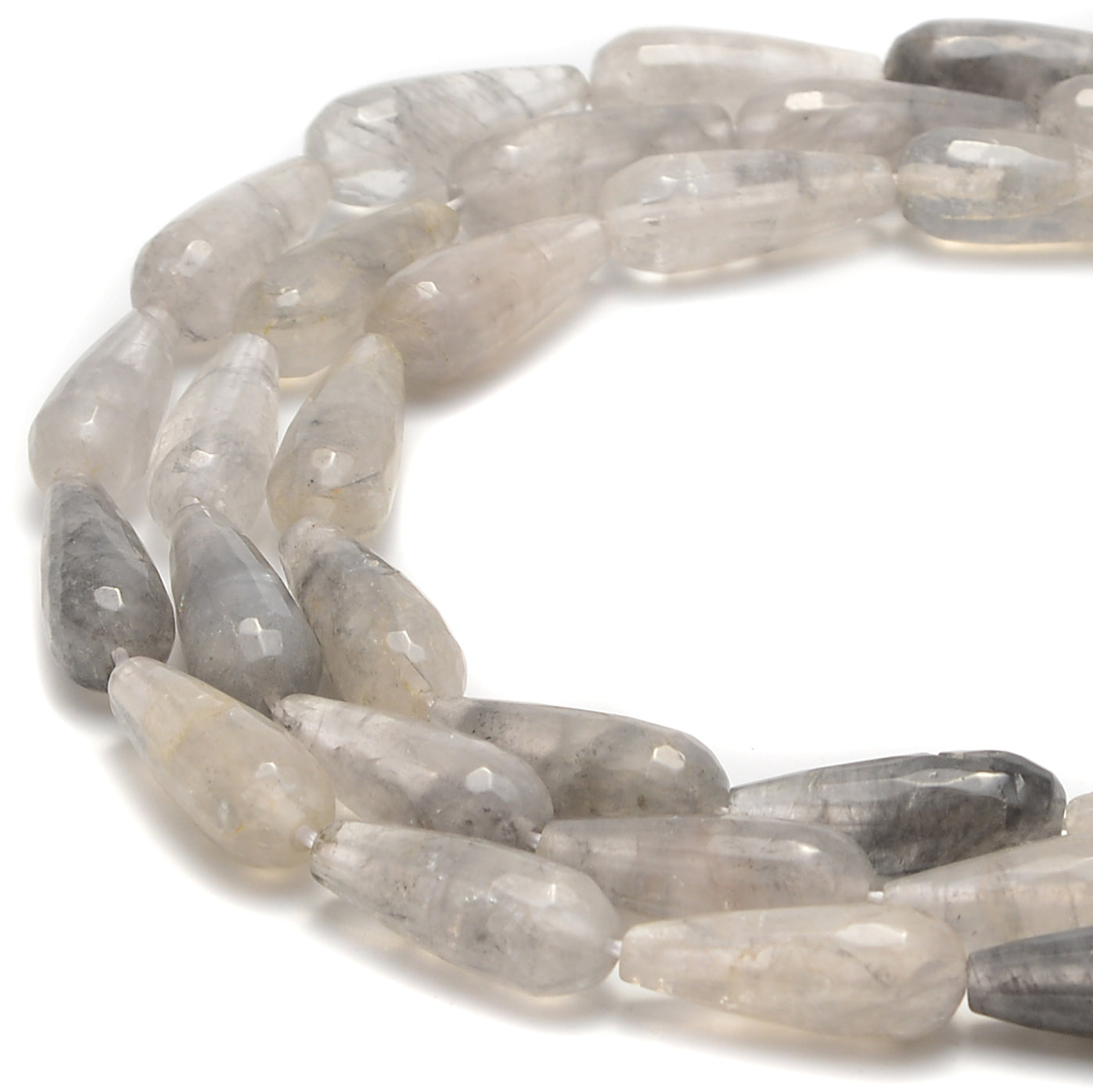 Premium Cloudy Gray Quartz Faceted Teardrop Beads - 8x20mm Size - 15.5 Inch Strand - DIY Jewelry Making, Necklace & Bracelet Crafting Supplies - Perfect for Boho, Wedding & Handmade Jewelry Designs