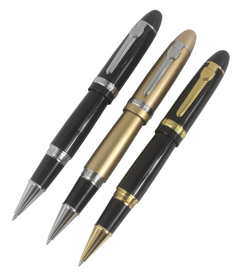 3-Pack Jinhao 159 Premium Rollerball Pens - Smooth Writing Big Barrel Pen Set in Black, Black & Gold, Gold | Includes Transparent Case | Perfect for Office, School & Gift Giving