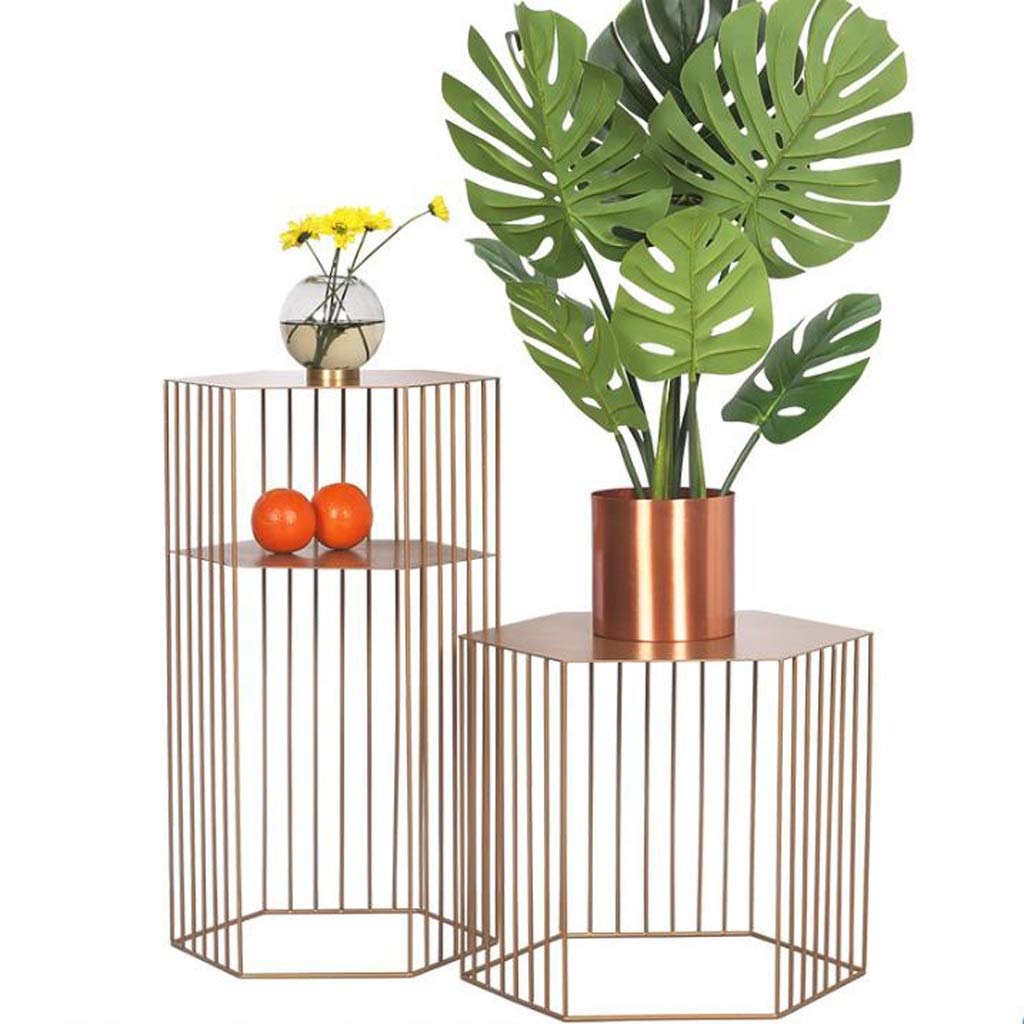 2-Piece Iron End Table Set - Nightstand, Coffee Table & Snack Table for Living Room, Bedroom | Sturdy Side Tables with Shelf for Home Storage & Decor | Perfect as Bedside Tables, Sofa End Tables or Small Dining Tables