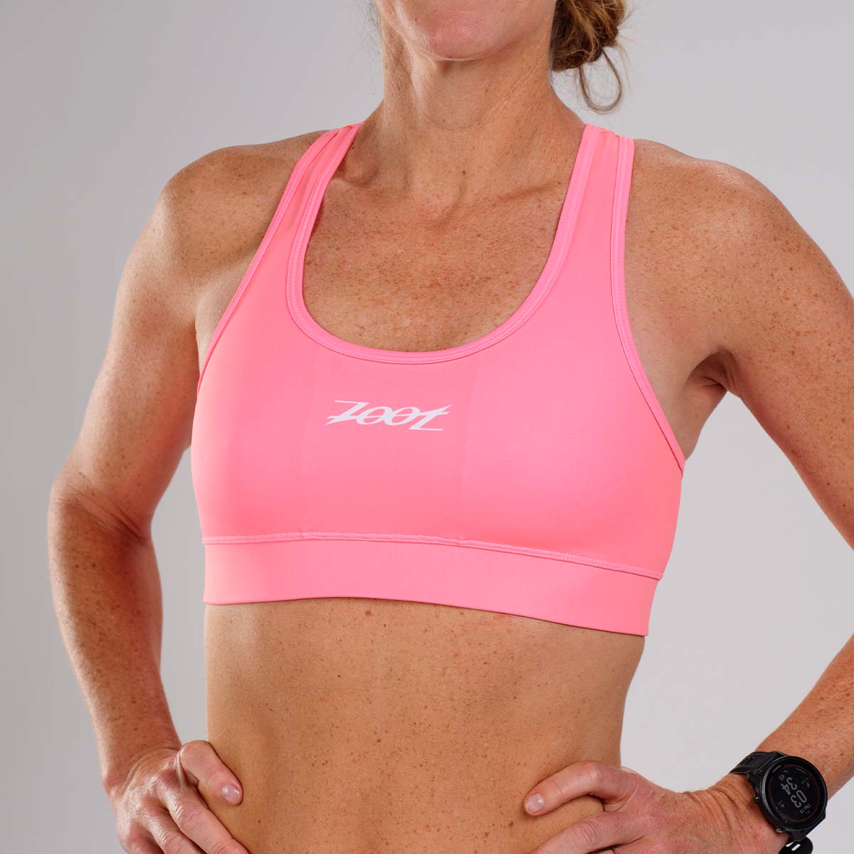 Women's LTD Run Bra - High Support Sports Bra in Neon Coral for Running, Yoga & Gym Workouts