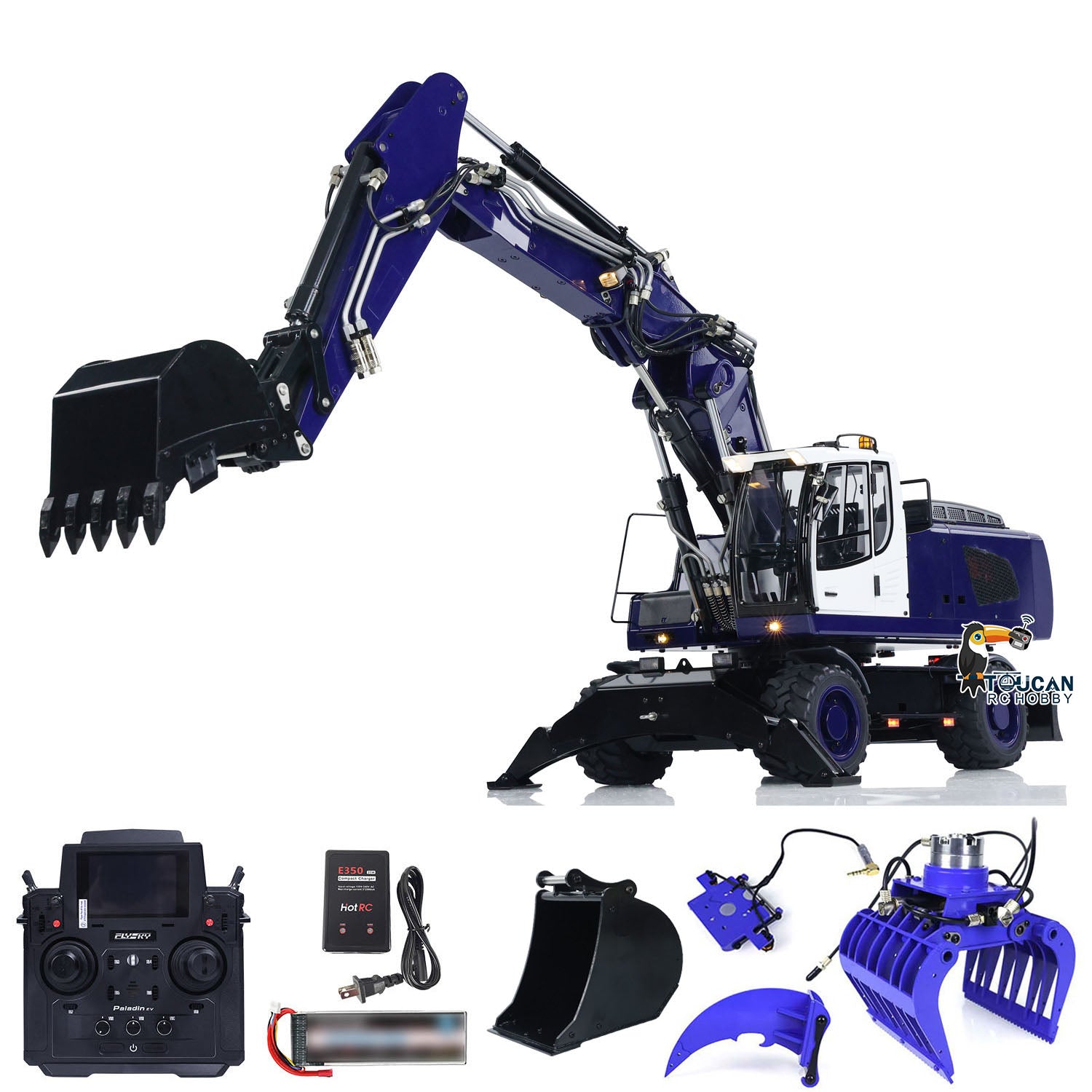 1/14 Scale Metal R946 RC Hydraulic Excavator Toy - Remote Controlled Construction Digger with Grab Ripper & FlySky PL18EV Controller - Realistic Simulation Model for Kids & Adults - Perfect for DIY Projects, Construction Play & Collectors