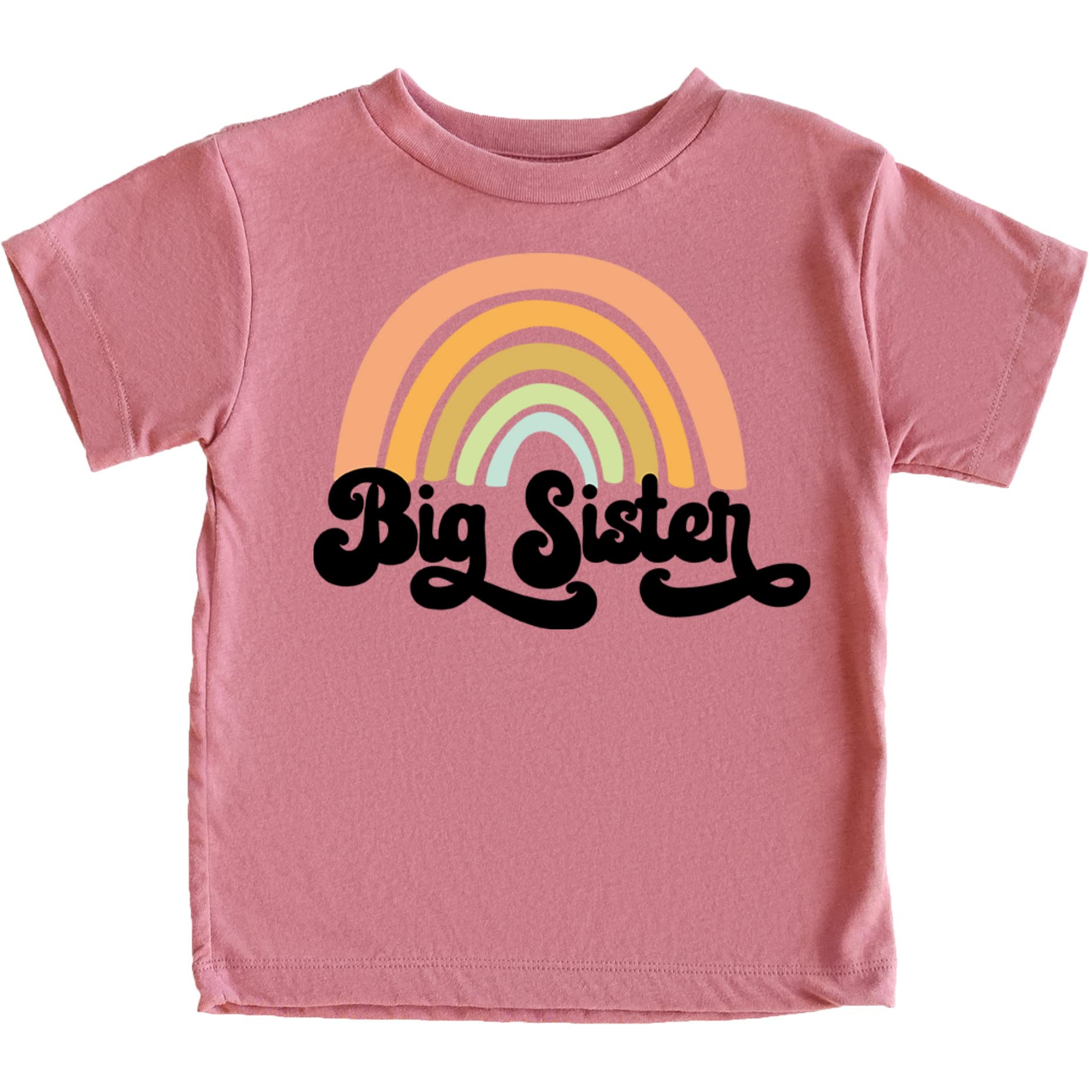 Retro Rainbow Big Sister Sibling Reveal Announcement T-Shirt for Baby & Toddler Girls | Matching Sibling Outfits | Gender Reveal Party, Family Photos & Special Occasions