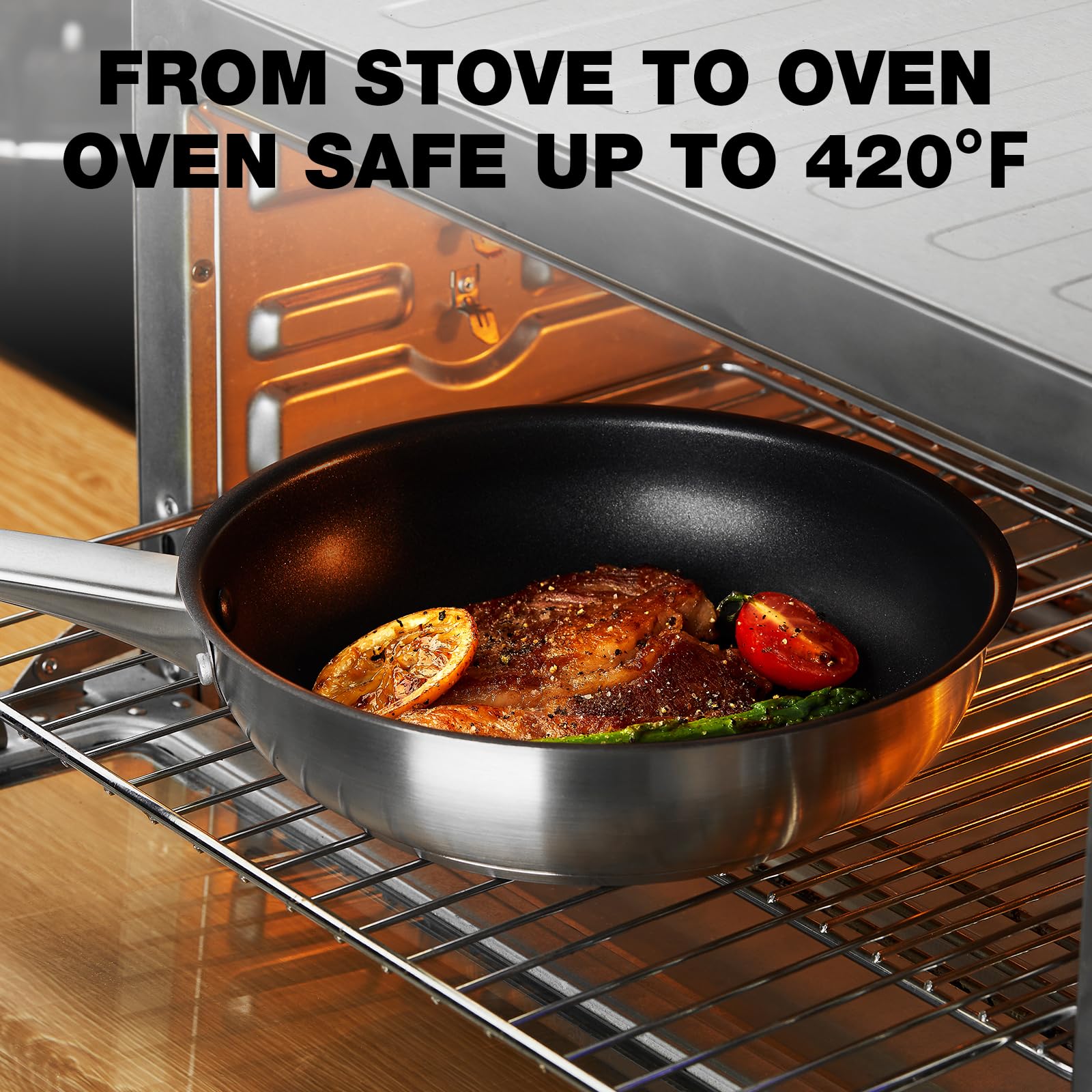 KOCH SYSTEME CS 10 Inch Stainless Steel Frying Pan - Non-Toxic, Nonstick Coating, Induction Compatible & Oven Safe - Professional Cookware for Home Chefs - Perfect for Searing, Sauteing & Baking