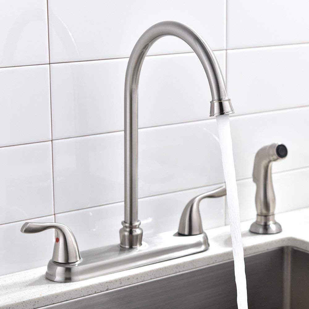 SHACO Stainless Steel High Arc 360° Swivel Kitchen Faucet with Pull Down Sprayer - Two Handle Design for 3 or 4 Hole Sink Installation | Perfect for Modern Kitchens, Dishwashing & Food Prep
