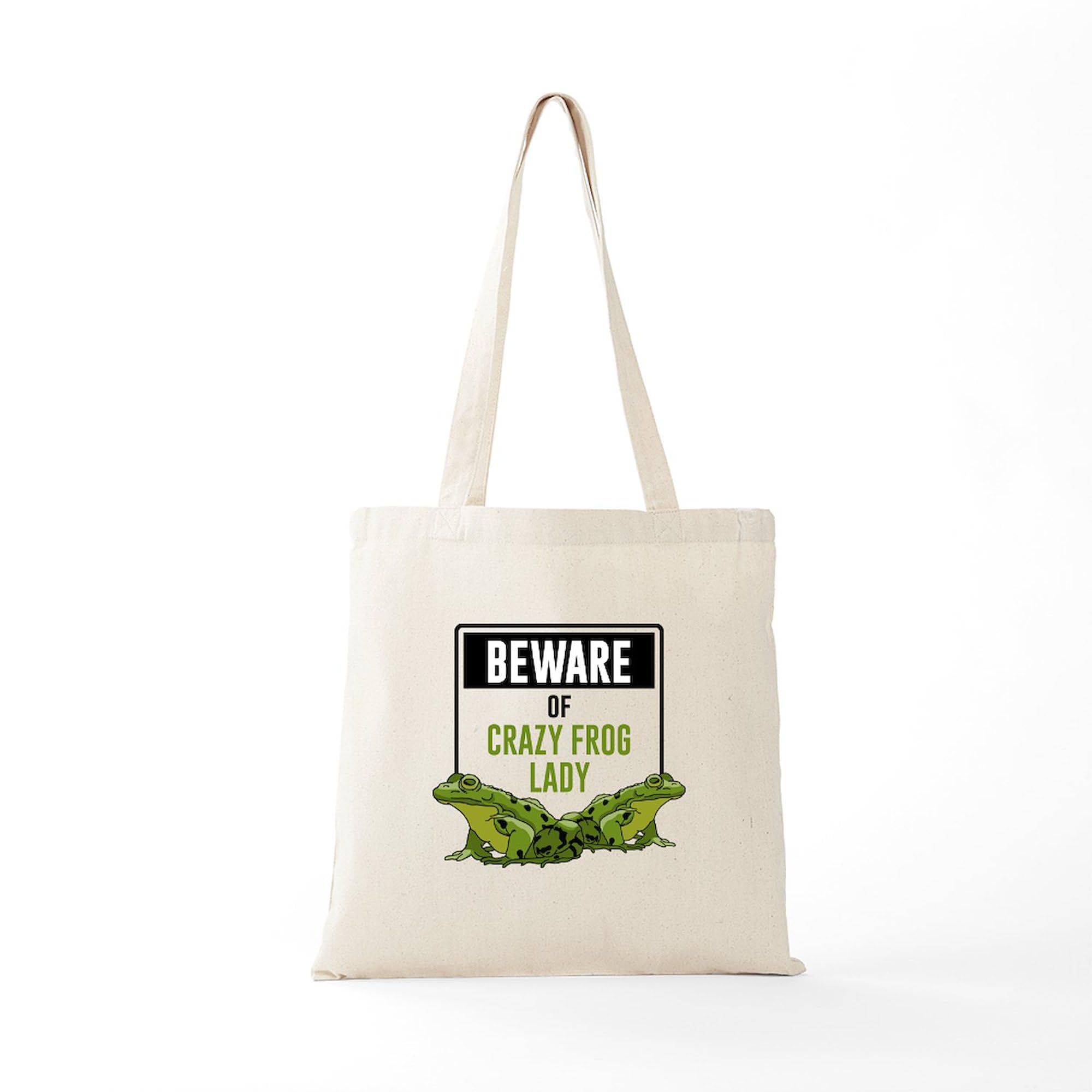 Beware Of Crazy Frog Lady Tote Bag - Natural Canvas Reusable Shopping Bag for Women | Eco-Friendly Grocery Tote | Perfect for Beach, Market & Daily Use