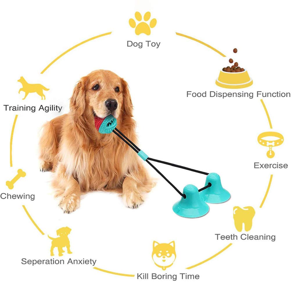 Balacoo Puppy Chew Toy - 1pc Double Suction Cup Drawstring Ball, Self-Playing Plush Dog Toy with Squeaker for Small Dogs | Interactive Chew Rubber Pet Toy for Teething, Cleaning Teeth & Playtime Fun