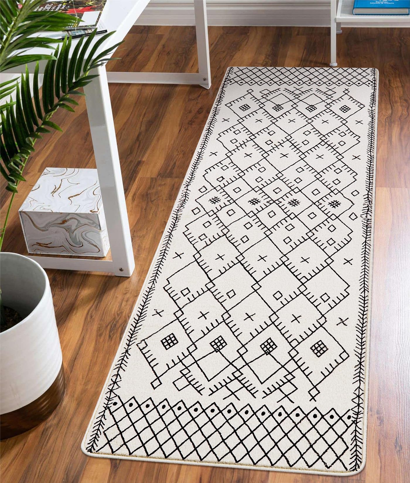 Uphome Boho Runner Rug 2' x 6' - Non-Slip Moroccan Geometric Farmhouse Throw Rug - Soft Machine Washable Floor Mat for Bathroom, Entryway, Bedroom, Living Room, Porch & Laundry Room - Perfect for Bohemian Home Decor & High Traffic Areas