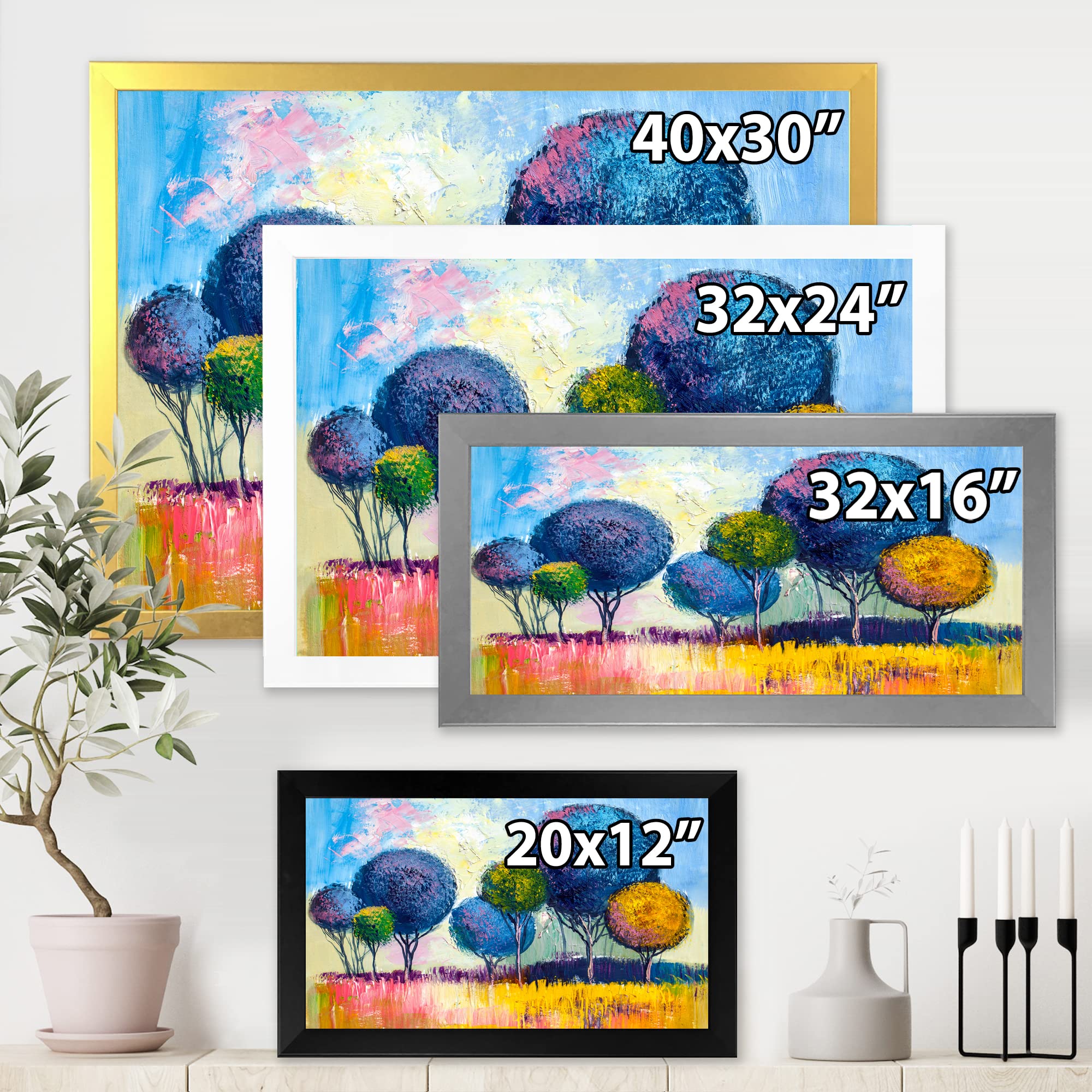 DesignQ Autumn Fantasy Trees III Modern Framed Wall Art - Nature Inspired Home Decor for Living Room, Bedroom & Office