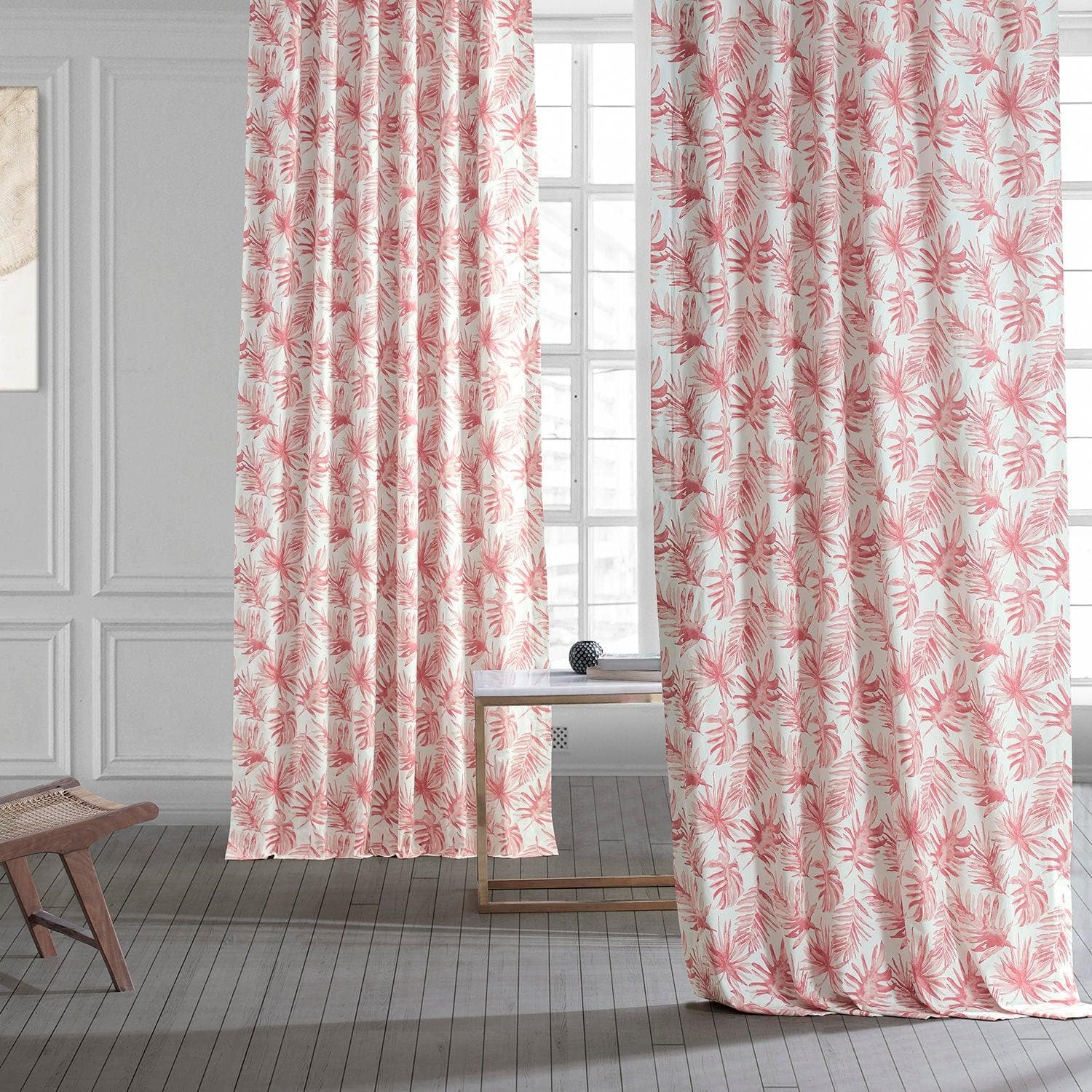 Artemis Rust Floral Printed Cotton Blackout Curtains - Elegant Window Treatment for Bedroom & Living Room, Light Blocking & Thermal Insulation