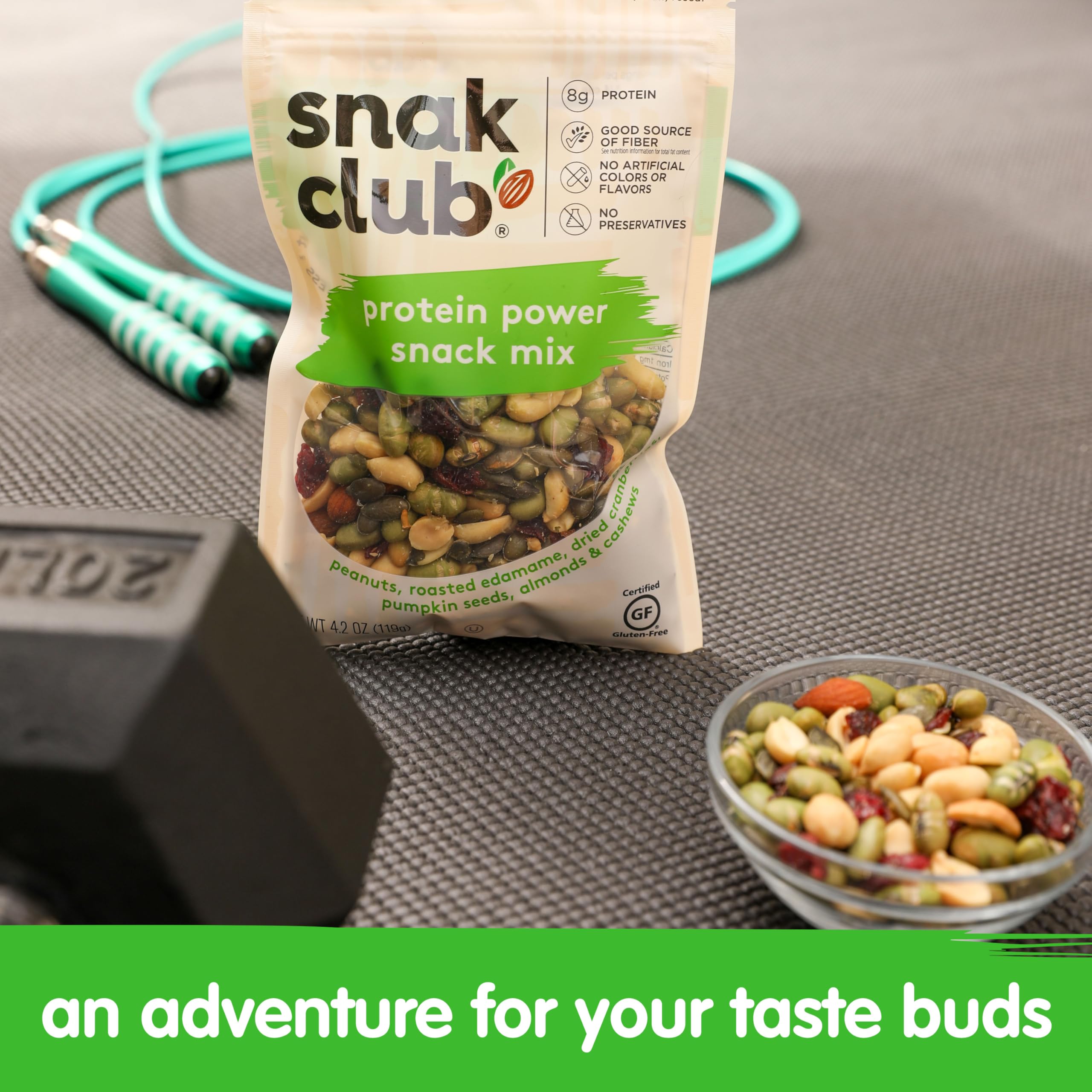 Snak Club Protein Power Snack Mix - Gluten Free & Kosher Trail Mix with Peanuts, Almonds, Cashews, Roasted Edamame, Dried Cranberries & Pumpkin Seeds - 4.2oz Resealable Bags (6 Pack) - Perfect for Hiking, Camping, Office Snacks & Healthy On-the-Go Nutrition