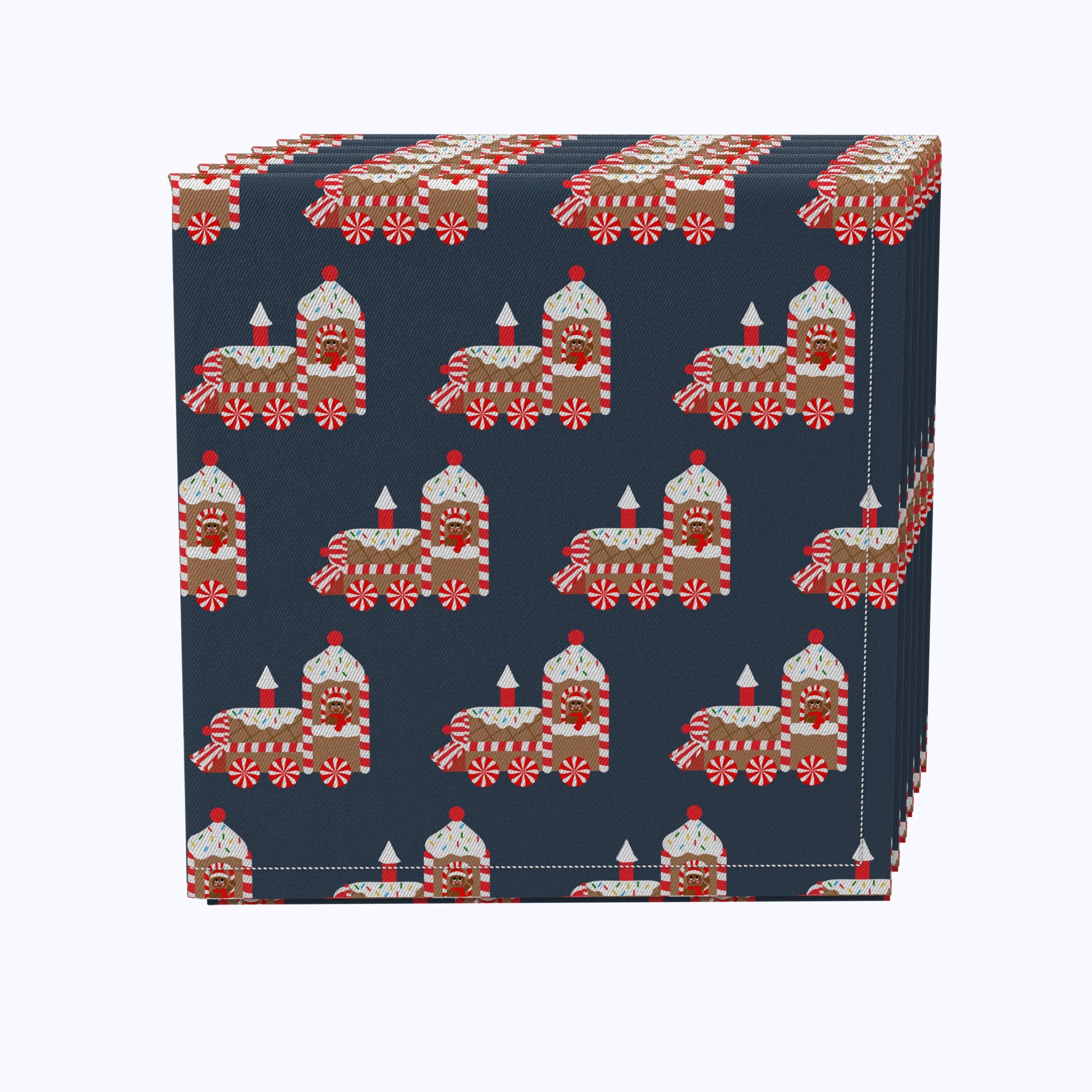 Christmas Gingerbread Train Cotton Napkins - Set of 4 Holiday Dinner Napkins for Christmas Party, Festive Table Decor, and Family Gatherings