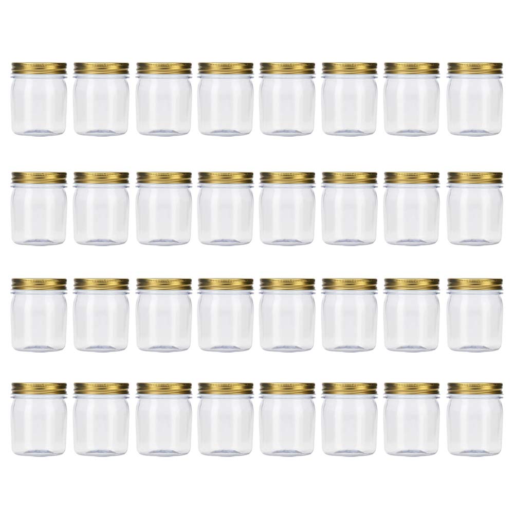 Novelinks 8oz Clear Plastic Jars with Gold Lids - 32 Pack BPA-Free Refillable Round Containers for Spices, Crafts, Beauty & Kitchen Storage - Perfect for Pantry Organization, DIY Projects & Home Decor